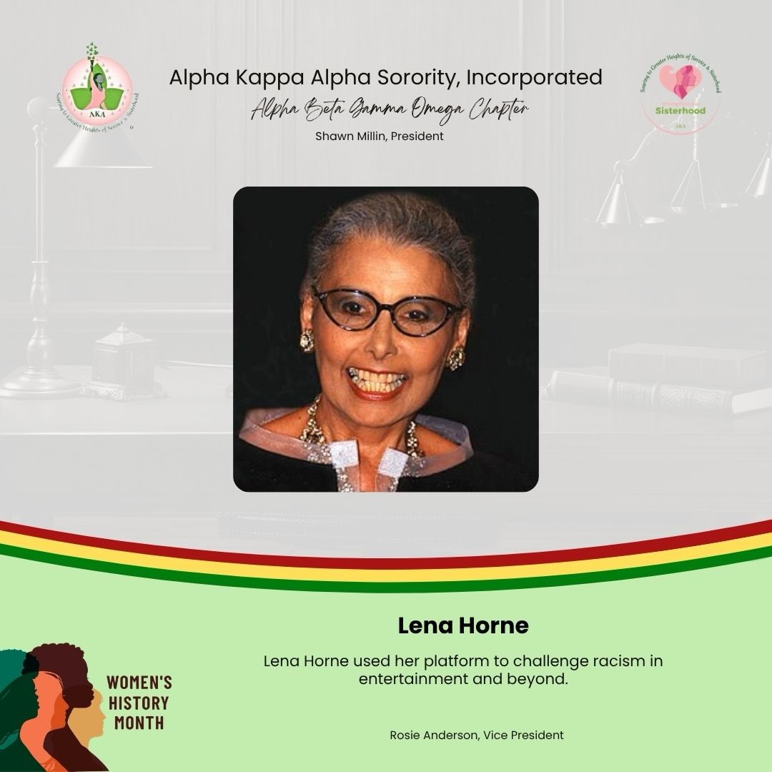 🌸 Women’s History Month Spotlight 🌸
Today we honor the iconic Lena Horne.
A legendary performer and fierce advocate, Lena Horne used her voice and visibility to challenge racism in Hollywood and beyond. Refusing roles that perpetuated stereotypes, she paved the way for future generations while remaining a symbol of elegance, strength, and resilience.
Her legacy reminds us that true impact comes from standing firm in your values—even when it’s not easy.
✨ Timeless. Courageous. Trailblazing.
#WomensHistoryMonth #AKA1908 #BlackExcellence #LenaHorne #Trailblazer