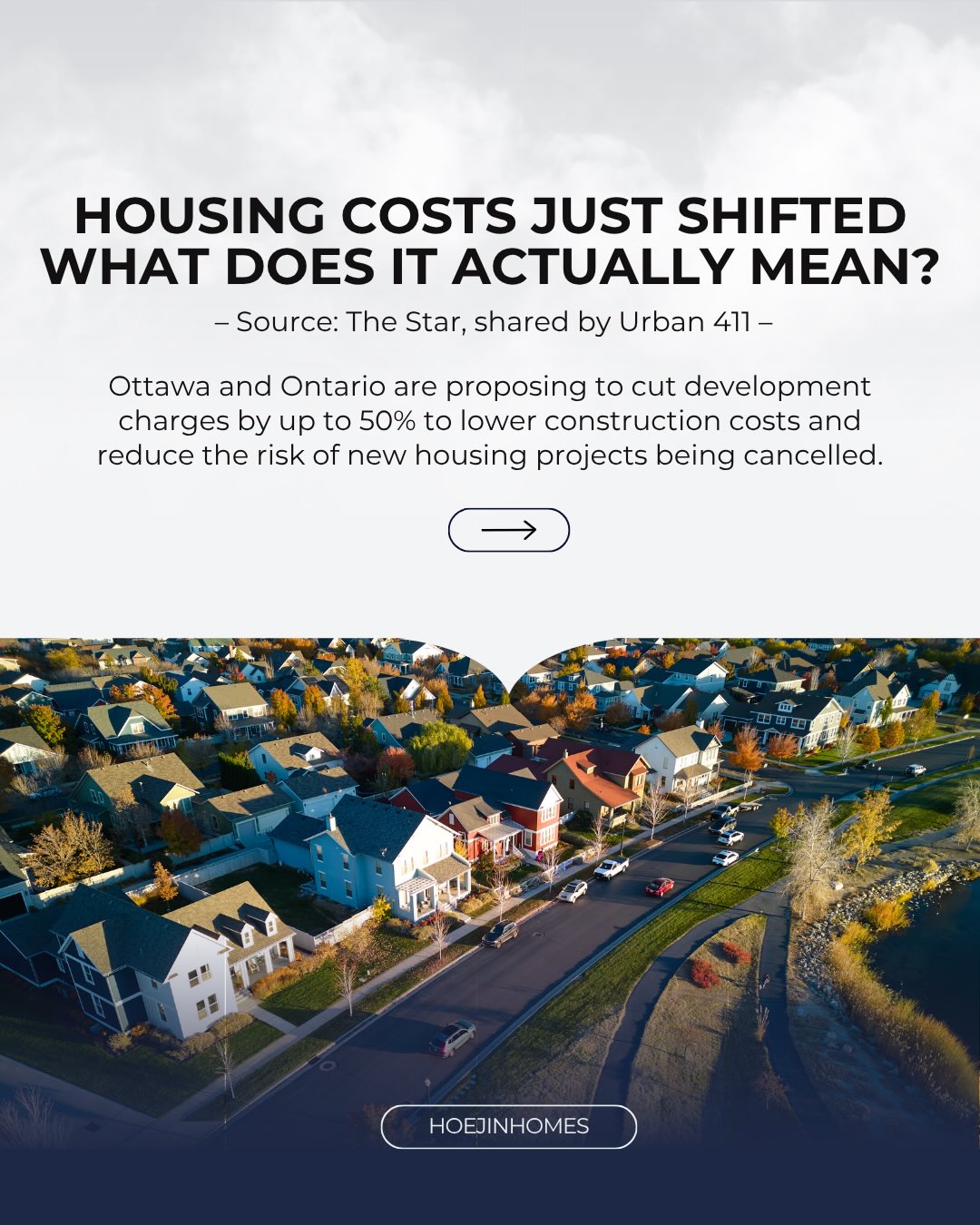 Housing costs are being actively addressed — with meaningful steps underway.
This new $8.8B agreement to reduce development charges is a structural move that lowers the cost of building and supports future housing supply.
In the short term, it strengthens builder confidence.
In the medium term, it can help improve supply and create a more balanced pricing environment.
The impact will continue to unfold across locations and timelines.
If you’re making a decision in this market,
what matters is understanding how these changes take shape locally — where real opportunities emerge.
Turning complexity into clarity.
Clear, responsible guidance grounded in local market insight.