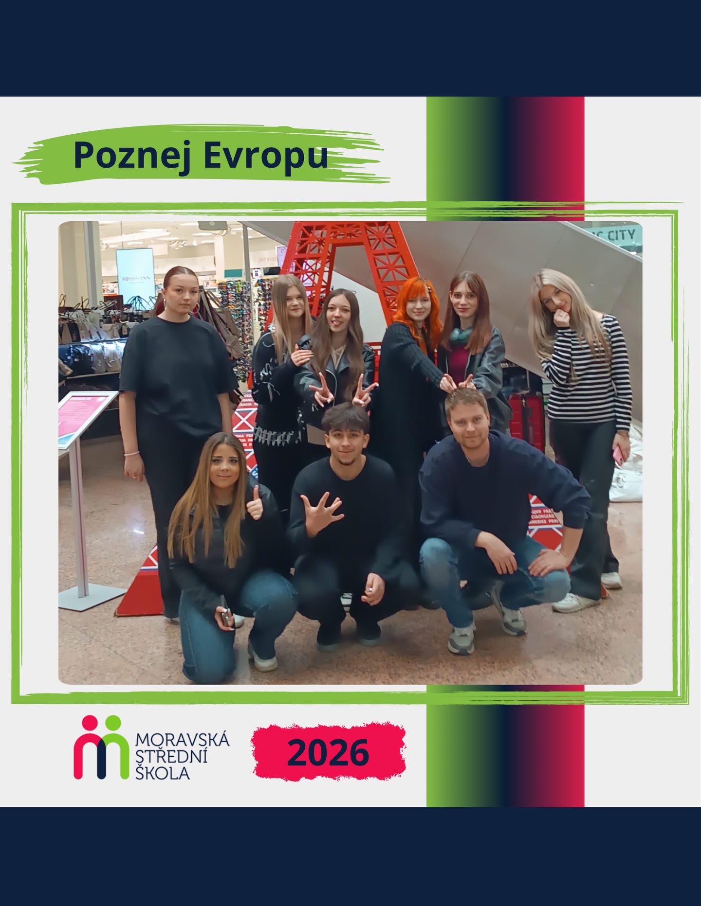 Žáci třídy EM2 se zaměřením na cestovní ruch se zúčastnili interaktivní expozice „Poznej Evropu“ 🌍✈️, která byla tematicky zaměřena právě na evropské země, jejich kulturu i fungování v rámci cestovního ruchu.
Během programu si prohlédli zajímavé exponáty 🏛️, absolvovali přednášku s animátorem 🎤 a aktivně se zapojili do plnění úkolů prostřednictvím pracovního listu 📝. Nechyběla ani možnost zapojit naši školu do soutěže o hodnotné ceny 🏆.
Celá akce byla pro žáky přínosná nejen z pohledu získání nových informací o Evropě, ale také jako praktické doplnění jejich studijního zaměření 🎓.
#cestovniruch #poznejeuropu #skolniakce #vzdelavani #studenti