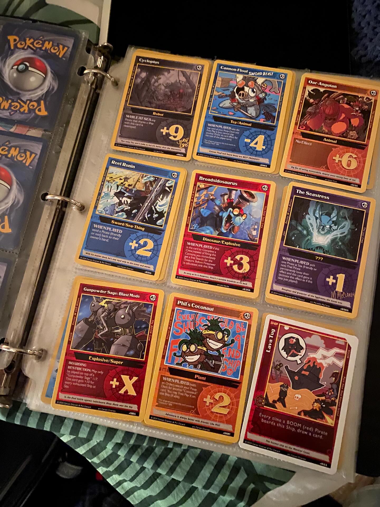 Just some alternate art cards hanging out in a binder 😎 Which is your favorite? #pirate #hbm #herebemonsters #indiecardgame
