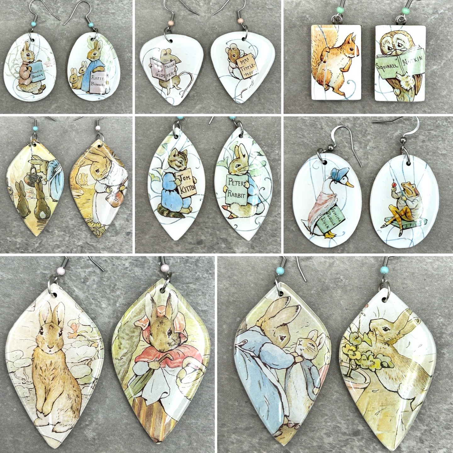 Welcome to my hot mess express. Yes I know Easter is only like 10 days away. But. Here are resin Peter Rabbit and friends Easter earrings anyway. 😂 if you purchase before Monday I’ll pop in the mail and you should get them by Easter. Come on USPS don’t let me down.
$20 each. $4 shipping no matter how many you order.
#peterrabbit #bunnyearrings #easterjewelry