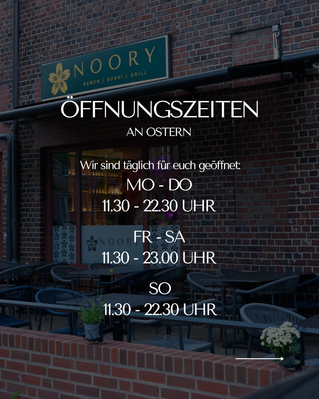 Oster-Update. 🐰
Wir sind wie gewohnt für euch da.
Über die Feiertage und am Samstag gibt es unsere reguläre Karte – kein Mittagstisch.
Wir freuen uns auf euren Besuch bei uns. 🤍
#noory #restauranthamburg #geheimtipphamburg