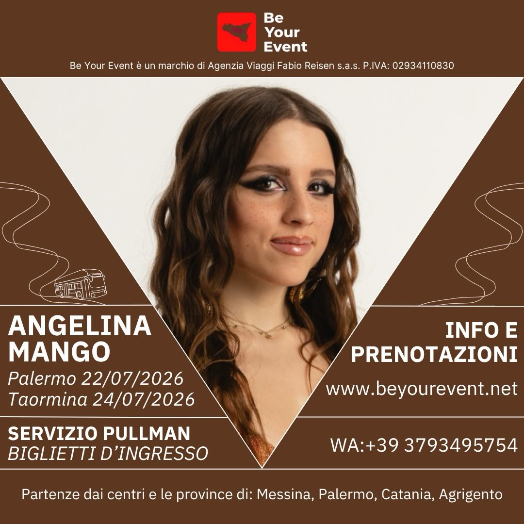 Angelina Mango torna nei teatri! Prenota il tuo posto in pullman e i biglietti d’ingresso 🥰
Info e prenotazioni:
www.beyourevent.net
+39 3793495754
#angelinamango #concerti #sicilia #eventi #teatri