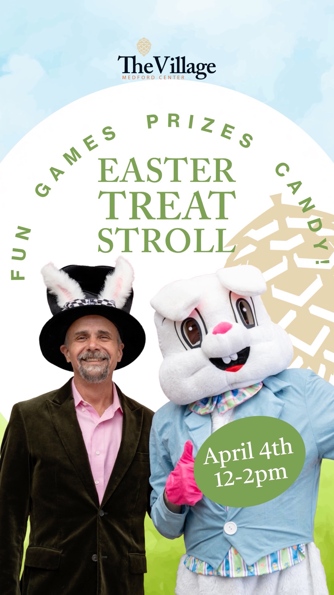 The Easter Treat Stroll is THIS SATURDAY - just FIVE DAYS AWAY! 🐣🌸
Say hello to Rick — the man behind the mad hatter rabbit hat and the one keeping the magic alive at The Village! Rick coordinates all events and ground operations, and he'll be the one handing you your official Treat Stroll map on the big day. He says this is his favorite event of the year because nothing beats watching families come together for a fun, candy-filled weekend.
📅 THIS SATURDAY | April 4th | 12pm–2pm
🎟️ FREE admission
👨👩👧👦 Family-friendly fun
🧺 Candy, candy, and more candy!
Grab your baskets, round up the crew, and get ready for a sweet adventure! Don't miss it — mark those calendars NOW! 🐰✨
#EasterTreatStroll #thevillagemedfordcenter #thevillage #medfordcenter #easterweekend #medfordevents #medfordor #southernoregonevents #roguevalleyevents