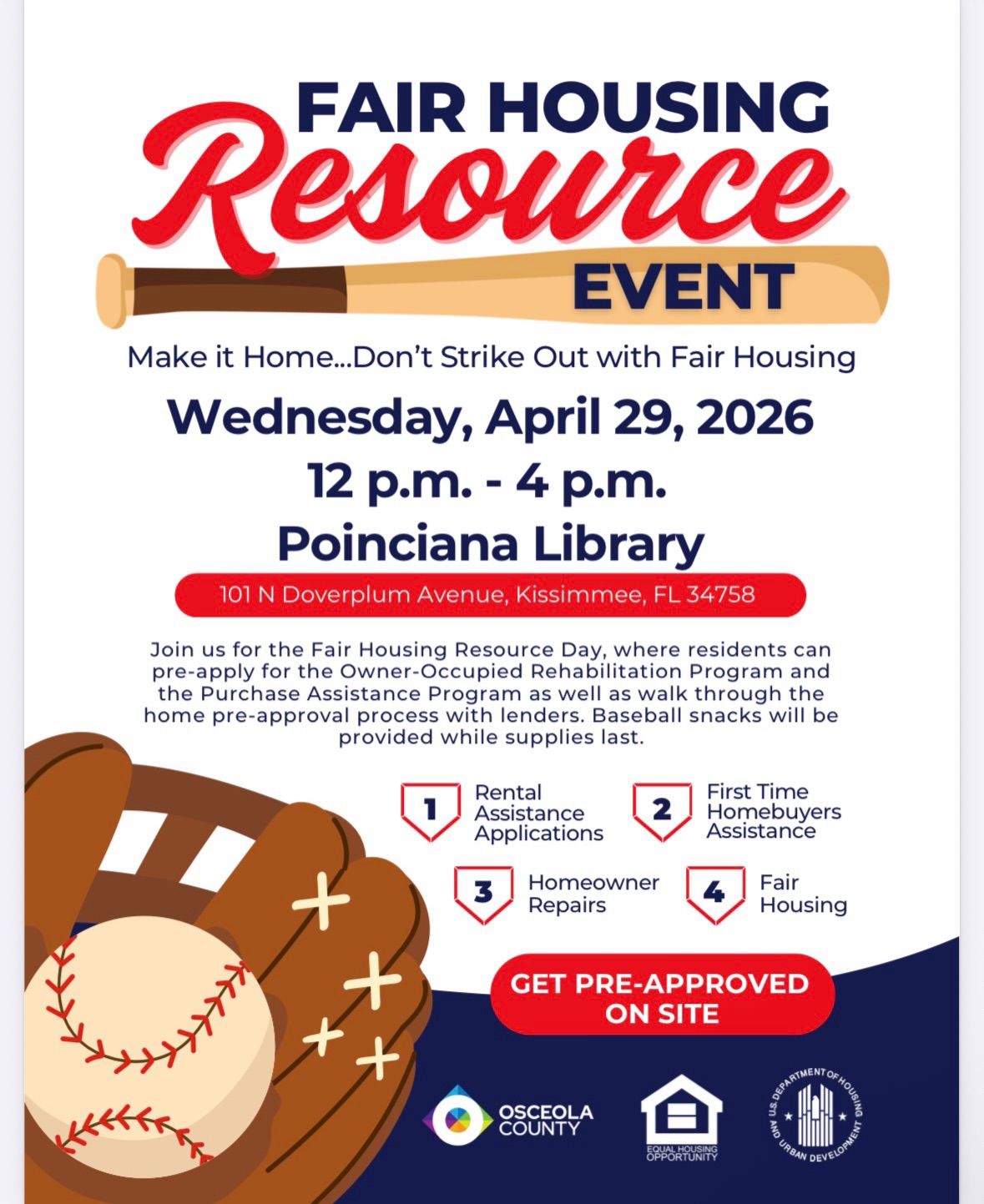 Kissimmee, this is what access looks like.
Real resources.
Real pathways.
Real opportunity.
Osceola County is bringing housing support straight to the community, and this is the kind of work we stand behind every time.
If you’ve been trying to secure stable housing, buy your first home, or get help fixing the one you already have, this is your moment.
Pull up prepared and leave with answers.
📍 Fair Housing Resource Events
• April 22 | 2PM–6PM | Archie Gordon Memorial Park (BVL Baseball Fields)
• April 29 | 12PM–4PM | Poinciana Library
Here’s what’s on the table:
• Rental assistance applications
• First-time homebuyer support
• Home repair programs
• On-site pre-approvals with lenders
Translation: no guessing, no running around, no confusion. Just direct access.
Bring your documents.
Bring your questions.
Bring somebody with you who needs this too.
This is how we move a community forward!