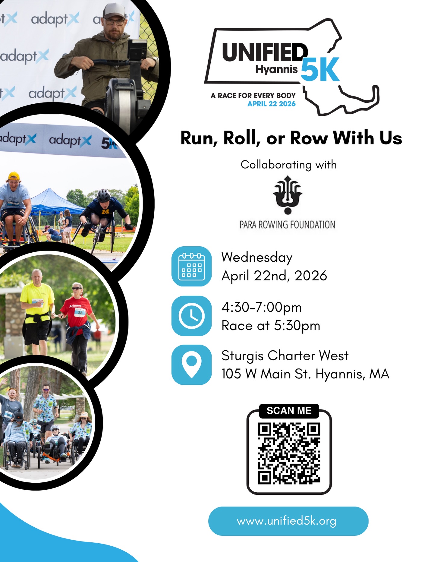 We’re excited to be bringing something new to Hyannis this season.
In collaboration with the Para Rowing Foundation, the Unified 5K will now include a para rowing (erg) race option alongside the road race.
Together, we’re expanding what inclusive racing can look like, creating more ways for athletes of all abilities to take part.
Whether you’re training for your first race or your fastest, you can now choose to run, roll or row.
👉 Registration & details via Unified5K.org
