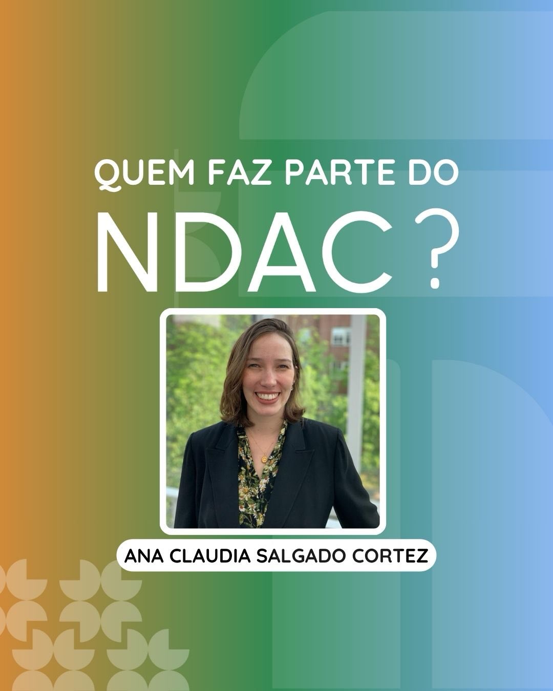 🌟 Conheça as pesquisadoras e pesquisadores do NDAC 🌟
Hoje é dia de apresentar a Ana Claudia Salgado Cortez, integrante do Núcleo de Democracia e Ação Coletiva (NDAC). Doutora em Ciência Política e mestra em Direitos Humanos e Cidadania, Ana atualmente é pesquisadora de pós-doutorado do INCT Participa.
👉 Acompanhe nossos posts e visite nosso site para saber mais sobre as pesquisadoras do NDAC.
