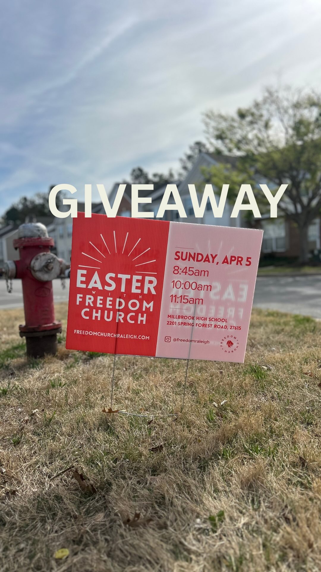 There are 200 Freedom Church Easter yard signs around the city… and we want YOU to find them! 👀
Here’s how to enter the giveaway:
1️⃣ Find a Freedom Church Easter yard sign
2️⃣ Take a photo or selfie with it 📸
(Selfies, family photos, group photos, and creative shots encouraged!)
3️⃣ Post it to your Instagram or Facebook story
4️⃣ Tag @freedomraleigh
Every tag = 1 entry into our Easter prize draw for $75 Target Giftcard
📅 Competition runs until Easter Sunday
Winner announced Easter Sunday on Social’s
See Comments for T&C