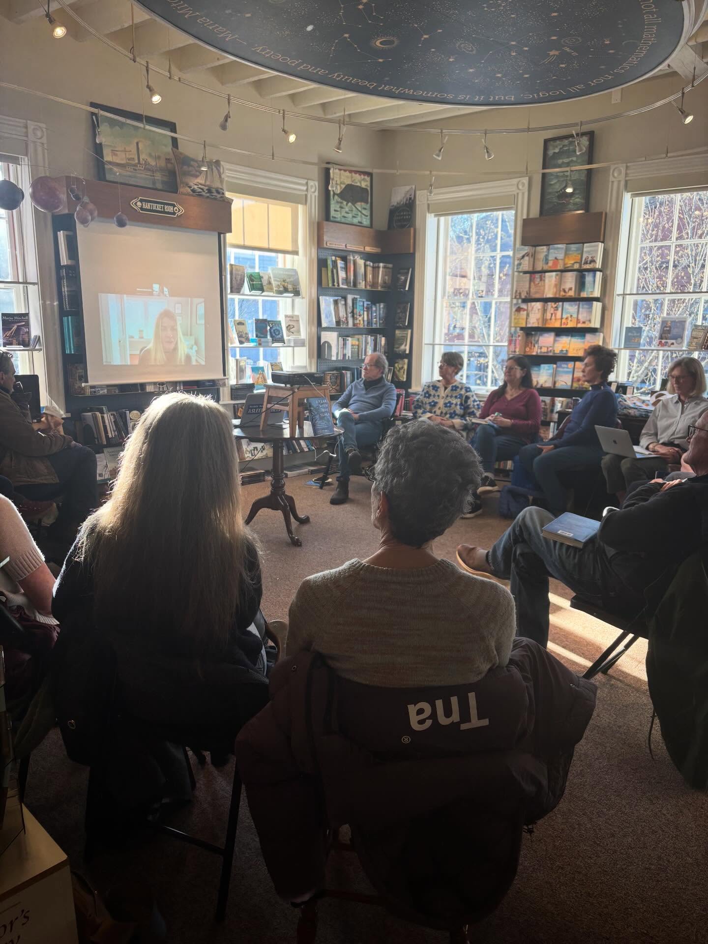 Let’s face it, there is no better place to gather for a book club than a bookstore. Tonight @marinemammalrescueack gathered upstairs at Mitchell’s Book Corner in the Nantucket Room to discuss “A Year with the Seals: Unlocking the Secrets of the Sea’s Most Charismatic and Controversial Creatures” by journalist @alix_writes. Alix was even able to join virtually to answer the group’s questions and join in the conversation.
Thank you to Marine Mammal Alliance Nantucket for collaborating with us on this book club, thank you to Maggie @medusa_moon33 and Sally @slknutzen for orchestrating, and thank you to Alix for joining.
You can meet Alix and get your book signed this summer at Mitchell’s Book Corner on Sunday, August 30th from 10:30am - 11:30am.