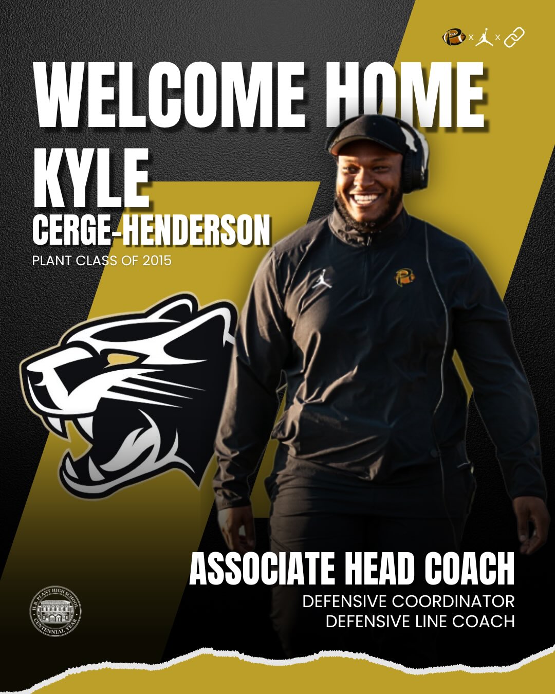 Thrilled to welcome back Coach Henderson to his alma mater! He brings enthusiasm, grit & tradition to the Plant Football program 🏈💪🏼🔗. #11as1 #noexcuses #alwaysalink