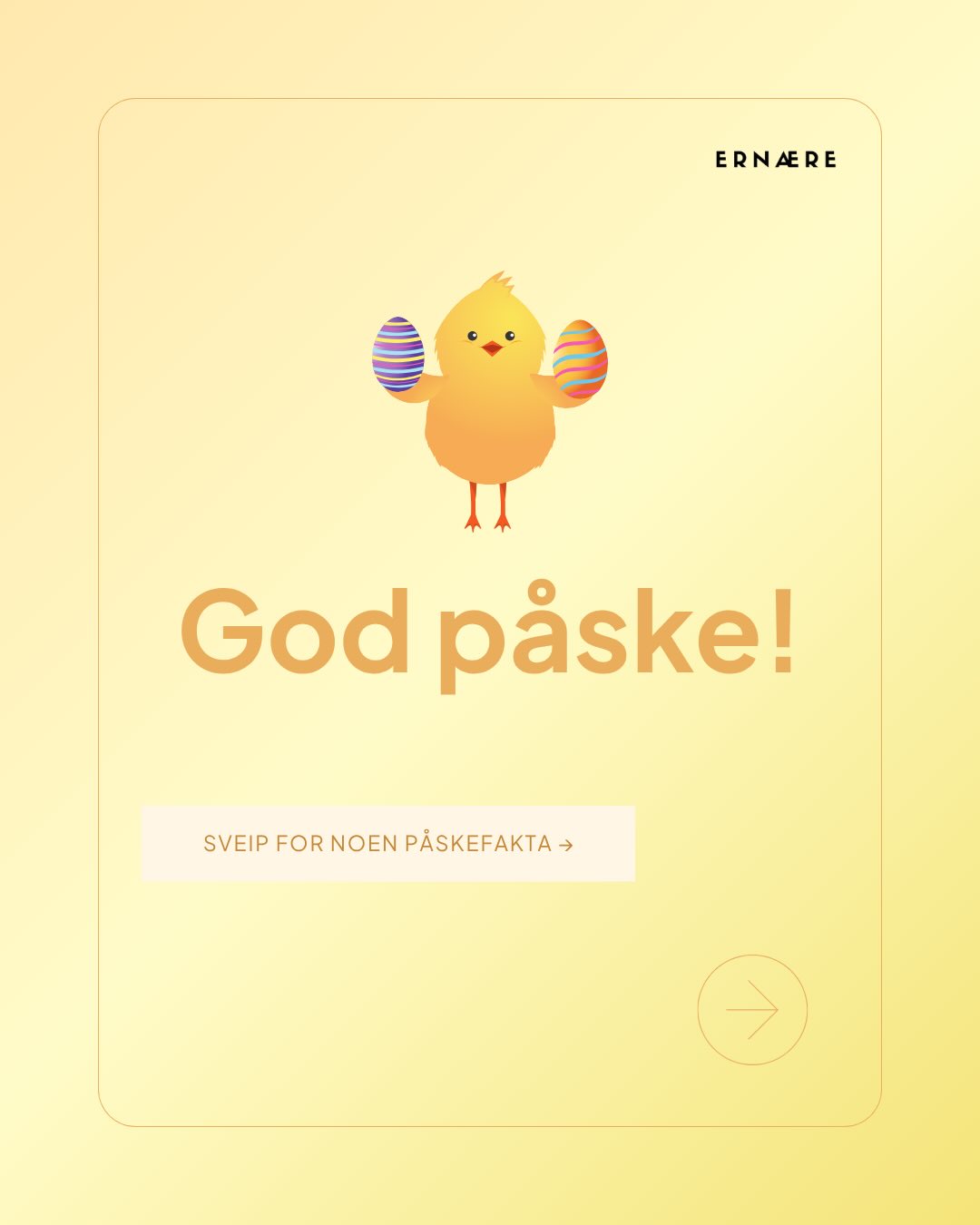 God påske fra oss i Ernære 🐣💛
Håper du nyter dagene med god mat, bevegelse og tid til å senke skuldrene.
