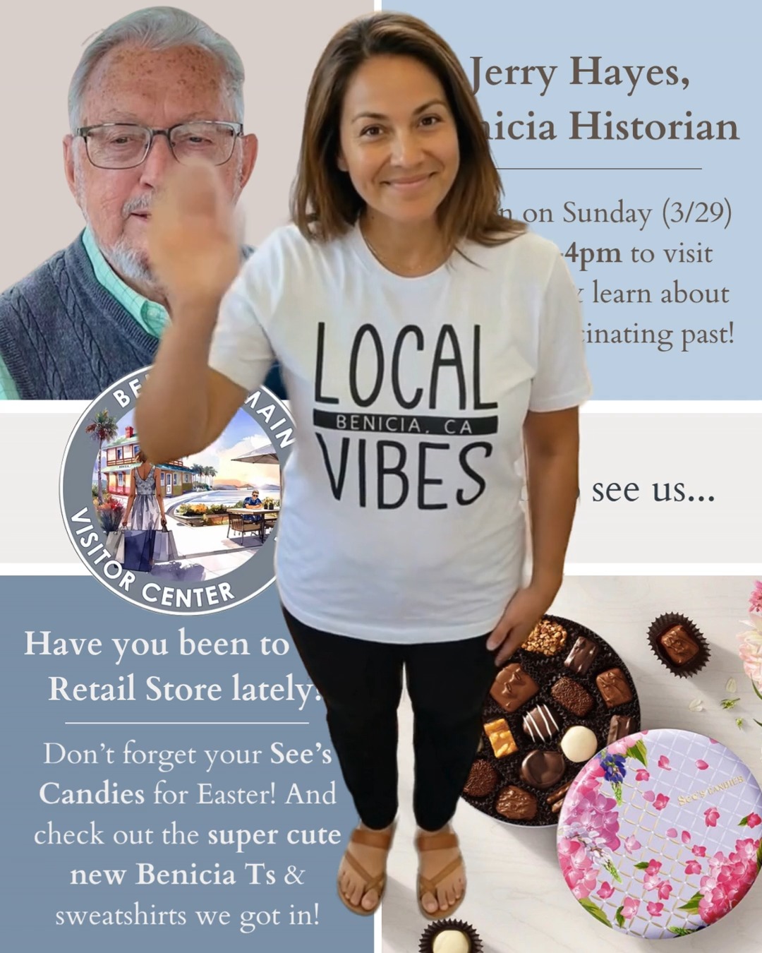 Historian Jerry Hayes will be at the depot THIS SUNDAY (March 29th) from 12-4pm, so stop by and discover Benicia’s past! 🚂🛳❤
We are located at 90 First Street in the historic train depot - drop in and he’ll reveal surprising stories from our town’s rich history and happily answer your questions.
It's a beautiful weekend in Benicia so stop by to see us! You could also grab some See's Candies (we're stocked for Easter) & check out our little boutique and all the new things that have arrived (including a super cute selection of T-Shirts) while you're here 🥰
Benicia Main Street is located at the end of First Street, by the pier and in the old train depot: 90 First Street, Benicia, CA
#beniciahistory #beniciatraindepot #beniciamainstreet #beniciamainst