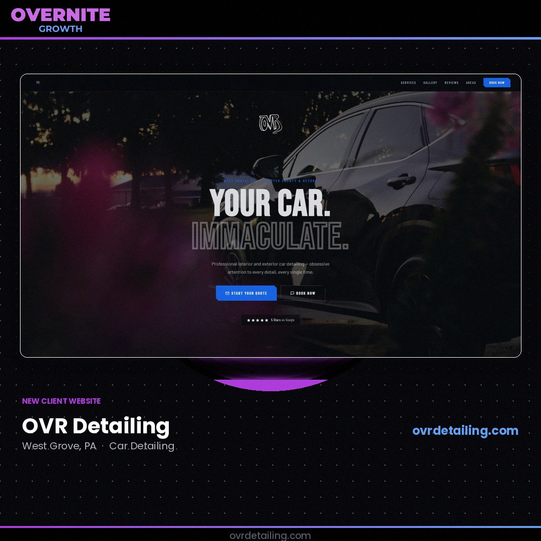 Just launched @ovr.detailing’s new website. Built clean, built fast, built to book.
Full site live at ovrdetailing.com 🔗
If your business needs a website that actually works for you, we build them. DM us to get started.
#WebDesign #WestChesterPA #SmallBusiness #CarDetailing #overnitegrowth