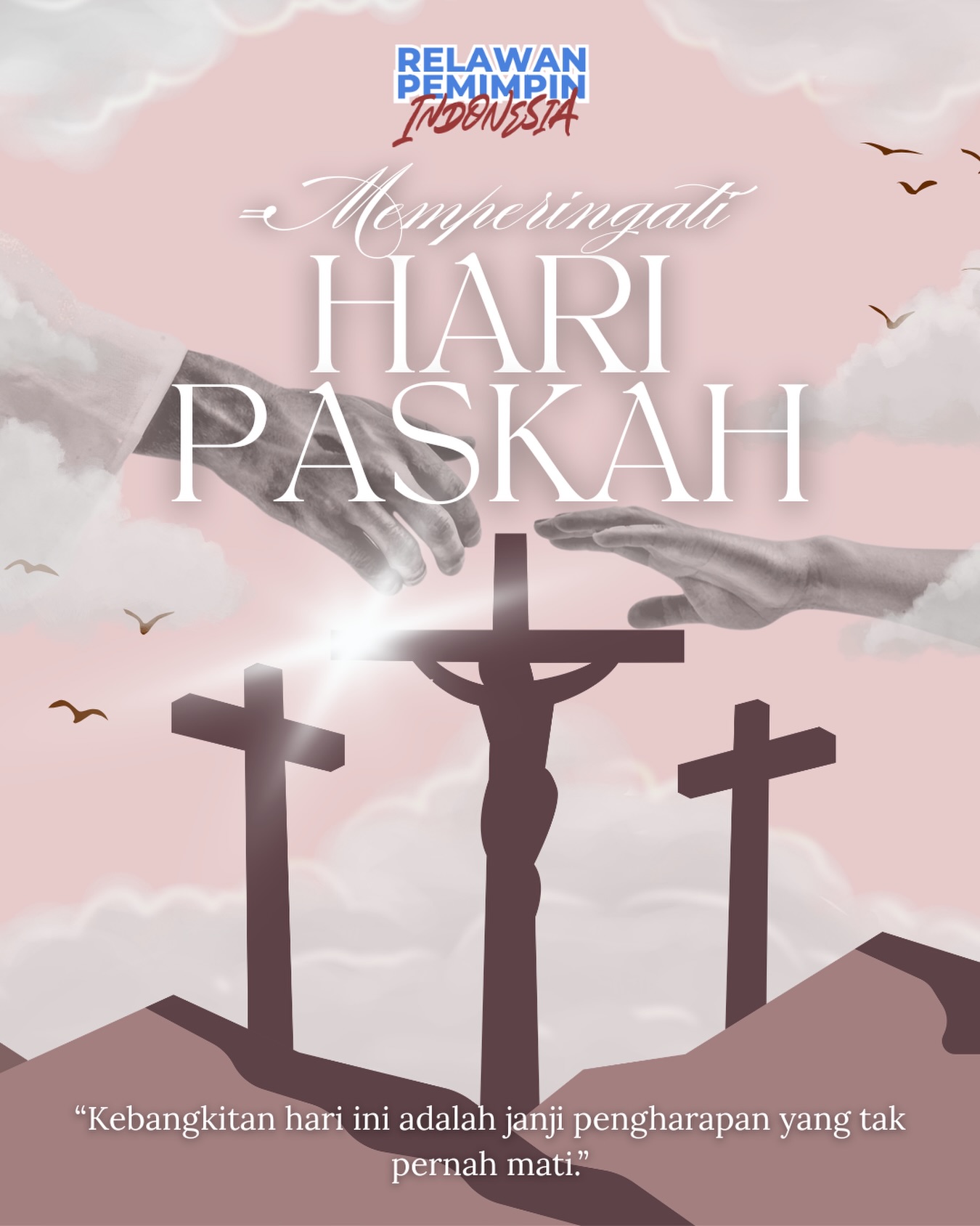 Selamat merayakan Hari Paskah.
Mari jadikan momen kebangkitan dan kemenangan ini sebagai waktu untuk memperbarui langkah dan terus menebarkan kasih kepada sesama.
Semoga damai sejahtera selalu menyertai langkah kita.
#HariPaskah #HappyEaster #Pengharapan #DamaiSejahtera #RelawanPemimpinIndonesia