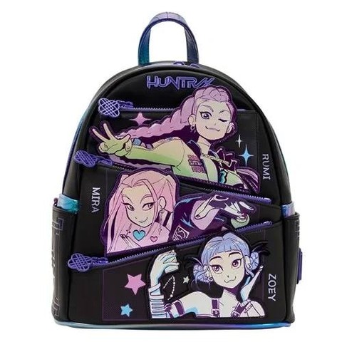 Tiny backpack, big vibe ✨ The KPop Demon Hunters Huntr/x Mini-Backpack features iridescent details, a beaded photo-card charm, purple hardware, and a cozy interior lining — perfect for concerts, conventions, or everyday fandom flex. Link in Bio #Loungefly #KPopFashion #DemonHunters #MiniBackpack #AccessoryAddict #CohenCollectibles
