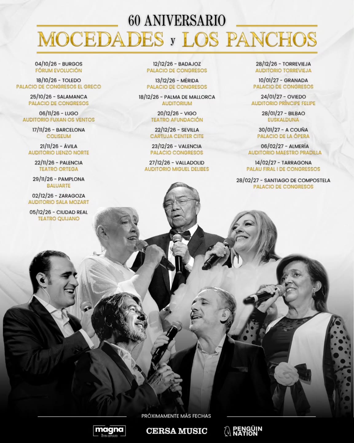 📣 YA ES OFICIAL 📣
¡Las entradas para la nueva gira de Mocedades y Los Panchos saldrán a la venta próximamente!
Prepárate para escuchar las canciones que han marcado generaciones y vivir un espectáculo lleno de emoción.
Estate atento a nuestras redes, ¡y no te quedes sin la tuya!
🎟️ Disponibles próximamente en 👉 cersamusic.com
#Mocedades #LosPanchos #Gira2026 #Entradas #Conciertos