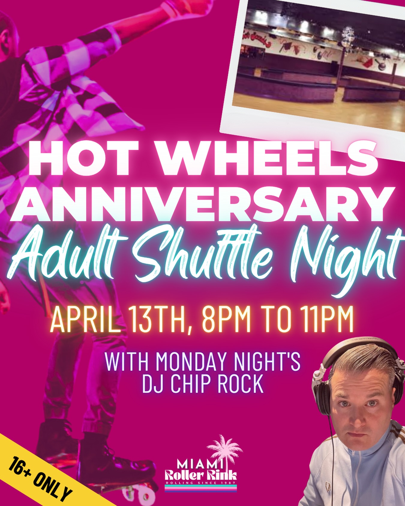 We’re calling all the Hot Wheels skaters to the floor! 🛼🔥
This one’s for the OG rollers and the shufflers, to come show off and enjoy a night of Miami Bass and Freestyle! 🎶
Join us for the Hot Wheels Anniversary Adult Shuffle Night 🔥
🗓 Monday, April 13th
⏰ 8PM – 11PM
🎧 DJ Chip Rock
🔞 16+ only
Let’s throwback to a time we all remember. 💫
🎟️ Ticket giveaway every Monday until the documentary! Ticket pickup on 4/13 for those who have to claim. 🎥
#MiamiRollerRink #HotWheels #AdultSkate #ShuffleNight #MiamiEvents