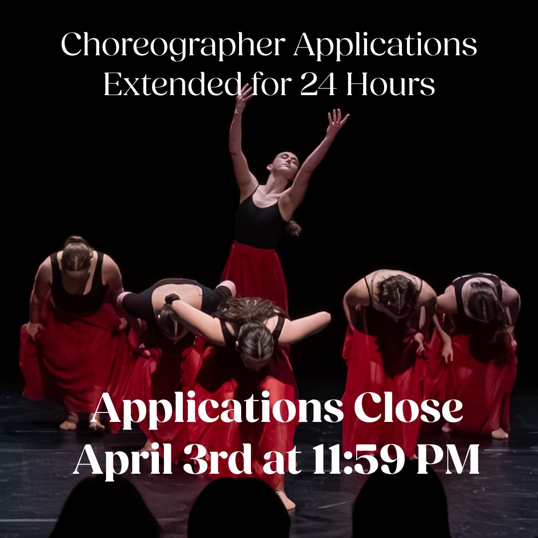 Calling all choreographers! Our choreographer application deadline is EXTENDED BY 24 HOURS!!! Now’s your chance to showcase your ideas in our 2026 Summer Showcase. Fill out our choreographer application -the link is in our information sheet in our bio. All choreographers will hear by Monday April 6th via email!