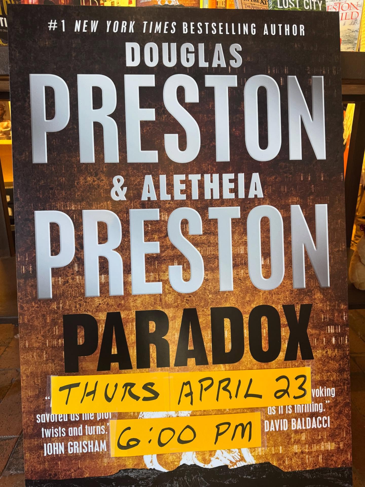 We ADORE Douglas Preston here at Collected Works—join us at 6:00, in person or online, for a gripping evening of reading and conversation. He’ll be joined by Aletheia Preston, Santa Fe–born writer and former trial attorney with a lifelong love of thrillers and science fiction.