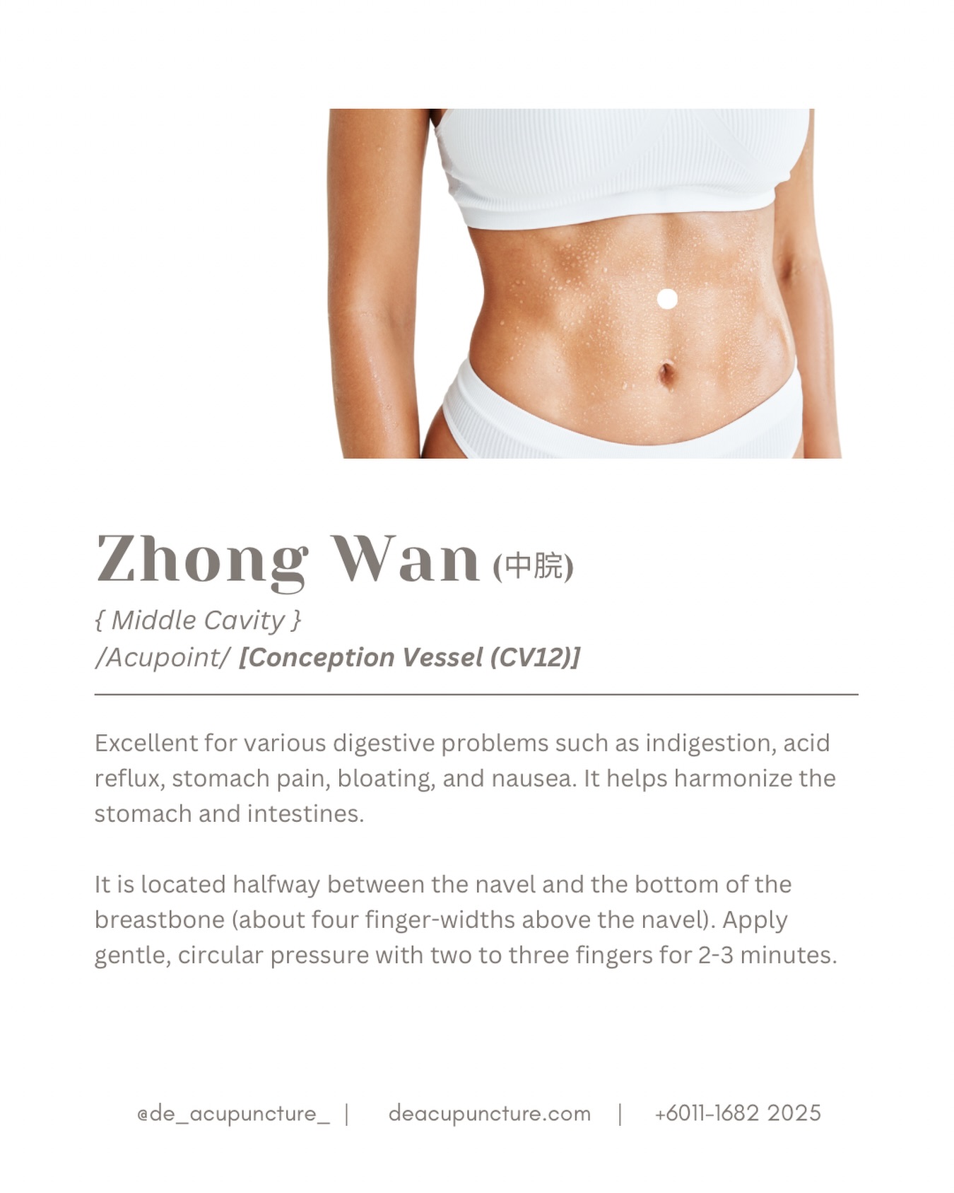 Bloated? Acid Reflux? Meet Your Tummy’s Best Friend: Zhong Wan!
Ever feel like your stomach is constantly protesting? 🤔 In TCM, the answer to a lot of stomach troubles often starts with a single powerful point: Zhong Wan.
Literally meaning “Middle Cavity,” this acupoint is located right on the midline of your abdomen, about four finger-widths above your belly button.
Here’s why Zhong Wan is a Superstar for Gut Health:
🌟Harmonizes the Stomach
🌟Relieves Digestive Pain
🌟Stops Acid Reflux & Nausea
🌟Strengthens the Spleen
Self-Care Tip!
Acupressure for Digestion
➡️Locate it:
Find the point halfway between your belly button and the base of your breastbone.
➡️Apply Pressure
Use two or three fingers and apply gentle, circular pressure for 2-3 minutes, especially after a meal.
➡️Breathe:
Take deep, slow breaths while massaging.
While acupressure at Zhong Wan can offer great relief, for chronic digestive issues like IBS, chronic acid reflux, or functional dyspepsia, nothing beats a personalized treatment plan from a professional TCM physician. They will combine CV12 with other key points (like
or
) tailored to your unique pattern.
Ready to finally get a happy tummy? Don’t just treat the symptom! Book an appointment with our experts at 医心医意中医坊 De Acupuncture x Herbs Centre today, and let us target the root cause of your digestive issues.
Click the link in bio to schedule your consult! 💖
#ZhongWan #CV12 #Acupuncture #TCMDigestiveHealth #StomachHealth #AcidRefluxRelief #BloatingSolutions #TCMSubangJaya #AcupressureTips #GutHealth #HolisticHealing #SubangJayaWellness