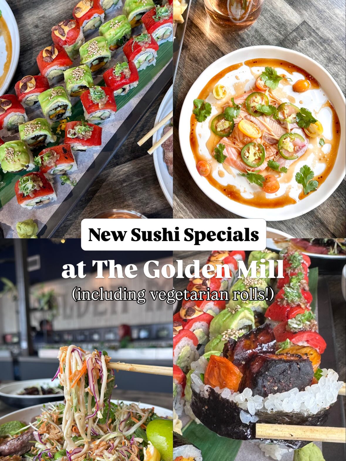 🍣🍣🍣 New Sushi Specials have dropped The Golden Mill!
Stop by Sushi Sora this month for a taste of the latest from @chef_jesusiosilva - including a new noodle bowl and 6️⃣ veggie rolls!