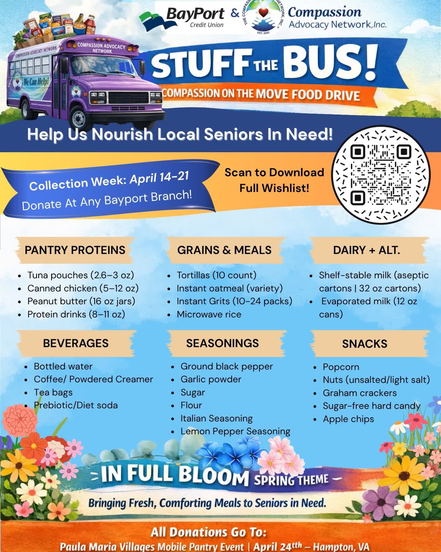 Stuff the Bus is in full swing, and we are grateful for every donation and every act of kindness. Partnering with Bayport Federal Credit Union allows us to reach even more seniors and provide critical support. Compassion Advocacy Network remains committed to making sure no one is overlooked. Your involvement helps us continue to deliver on that promise. Join us today and be part of a mission that truly matters.