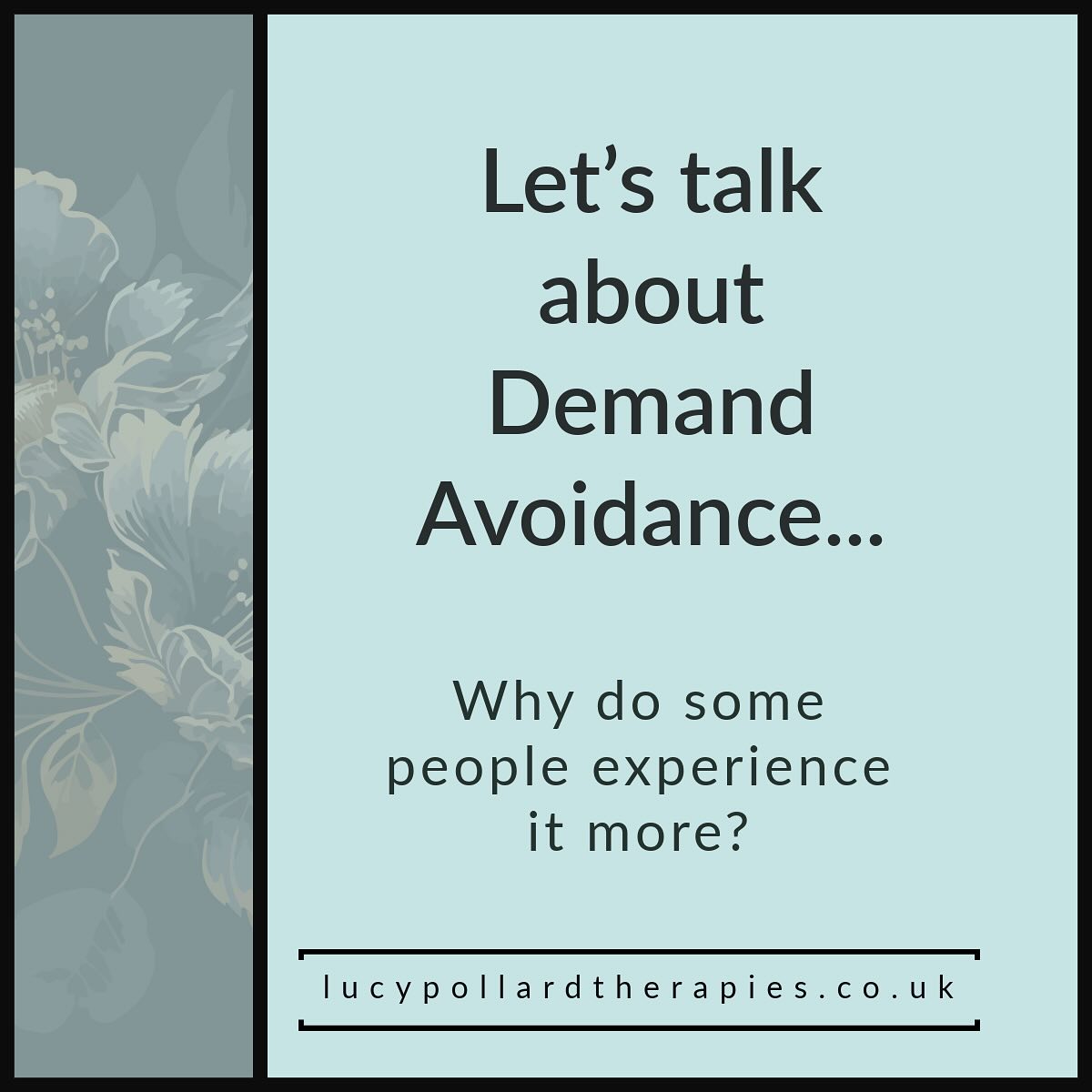 ✨New Research Alert✨
I really enjoyed reading this new article by Rai et al: “Sensory reactivity and intolerance to uncertainty: What characterises demand avoidance behaviours in children and adolescents with pathological demand avoidance?”
✨Sensory sensitivities play a key role, especially for autistic children with a demand avoidance profile. Heightened responses to things like noise, light, and most significantly, tactile input, were strongly linked to higher levels of demand avoidance in this group.
✨Anxiety is closely connected to demand avoidance across all children
✨ Autistic traits contribute as well
It’s really hard to summarise studies well on Insta, I would recommend reading the study in full! How does this link to your own experiences of demand avoidance? Let me know in the comments 🙏🏻
Lucy Pollard Therapies