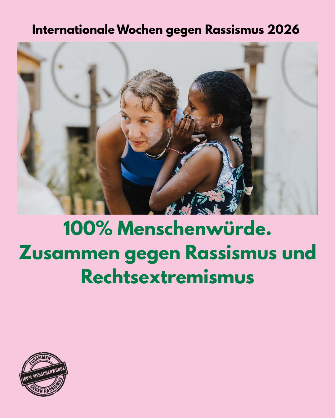 Internationale Woche gegen Rassismus 2026 ✊🏽🌍
Gemeinsam stehen wir für Respekt, Vielfalt und ein starkes Miteinander – heute und an jedem anderen Tag.
Auch wir setzen uns Tag für Tag aktiv gegen Rassismus ein – indem wir hinschauen, zuhören und klar Stellung beziehen, wenn Grenzen überschritten werden. Lasst uns füreinander einstehen.
#InternationaleWochengegenRassismus #Vielfalt #GegenRassismus #IWgR26 #100%Menschenwürde
📷: @miri.nussbaecher.photo