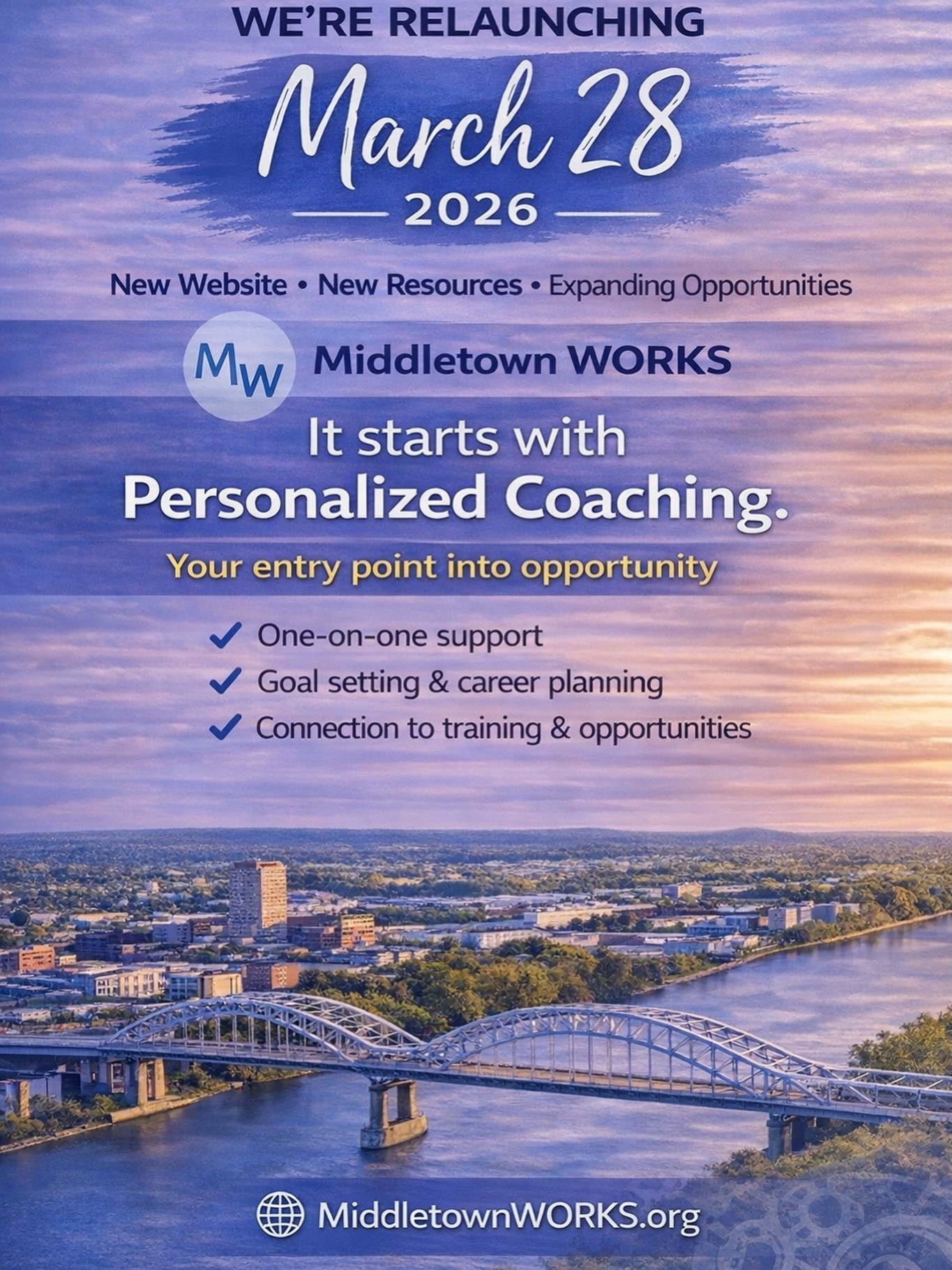 Everyone’s starting point looks different.
That’s why Middletown WORKS begins with personalized coaching- helping residents identify their goals, understand their needs, and map out a path forward.
Before training.
Before jobs.
Before anything else.
We start with you.
This is where the journey begins.
💬 What kind of support do you think people need most when getting started?
🌐 MiddletownWORKS.org
Re-Launching March 28
.
.
#MiddletownWORKS #MiddletownCT #CareerSupport #CareerCoaching #EconomicMobility