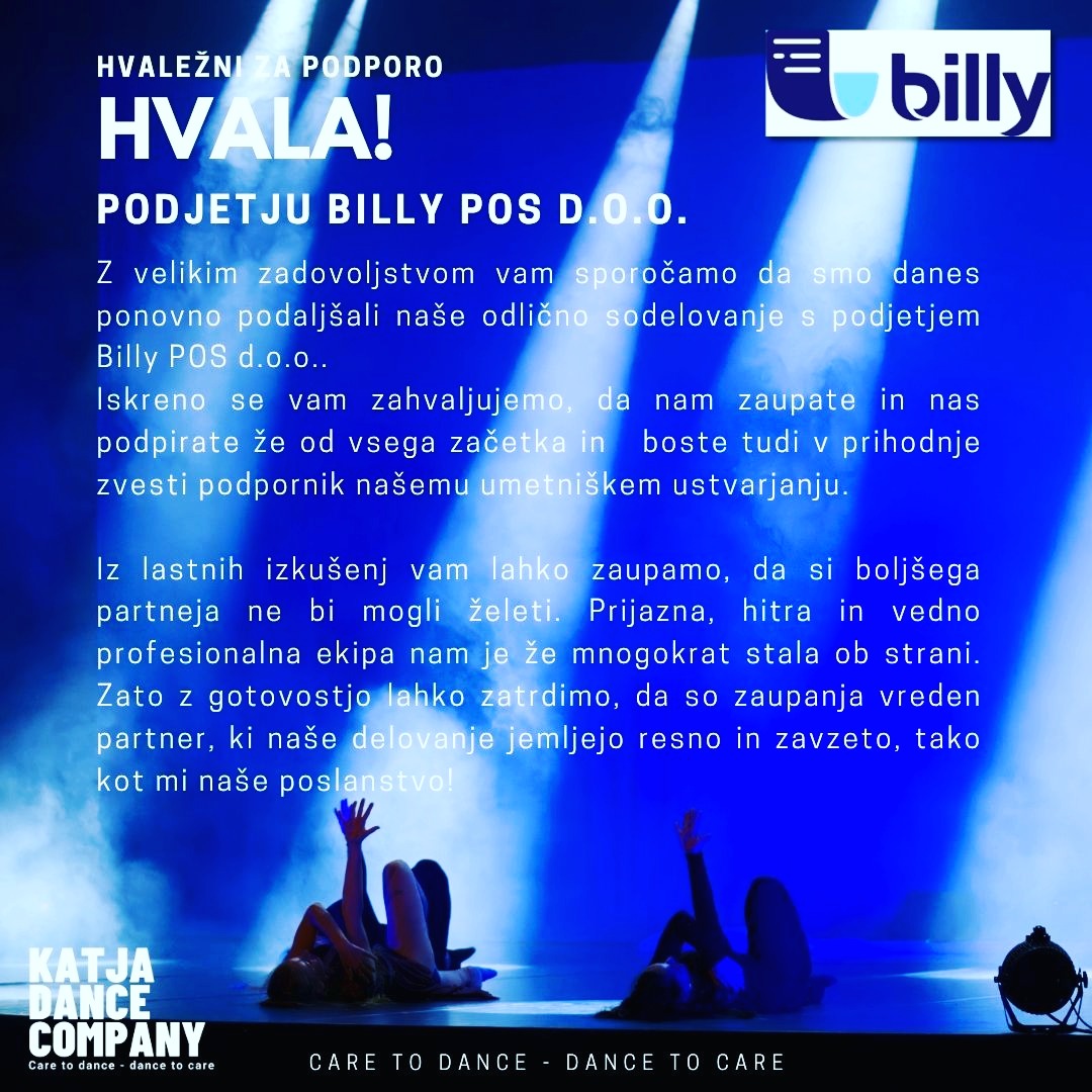Z velikim zadovoljstvom vam sporočamo da smo danes ponovno podaljšali naše odlično sodelovanje s podjetjem Billy POS d.o.o..
Iskreno se vam zahvaljujemo, da nam zaupate in nas podpirate že od vsega začetka in boste tudi v prihodnje zvesti podpornik našemu umetniškem ustvarjanju.
Iz lastnih izkušenj vam lahko zaupamo, da si boljšega partneja ne bi mogli želeti. Prijazna, hitra in vedno profesionalna ekipa nam je že mnogokrat stala ob strani. Zato z gotovostjo lahko zatrdimo, da so zaupanja vreden partner, ki naše delovanje jemljejo resno in zavzeto, tako kot mi naše poslanstvo!
#supporttoart #podpornik #hvala