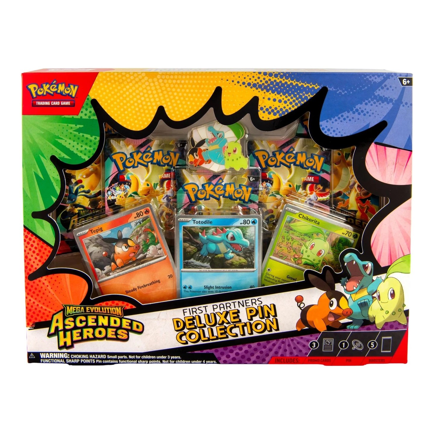 Ascended Heroes: First Partners Deluxe Pin Collection — Chikorita, Tepig, Totodile in one deluxe set! ✨ Comes with 3 foil promo cards, a deluxe pin, and 5 booster packs. Only a few in stock. Link in Bio #Pokemon #PokemonTCG #CollectiblePins #GottaCatchEmAll #CohenCollectibles
