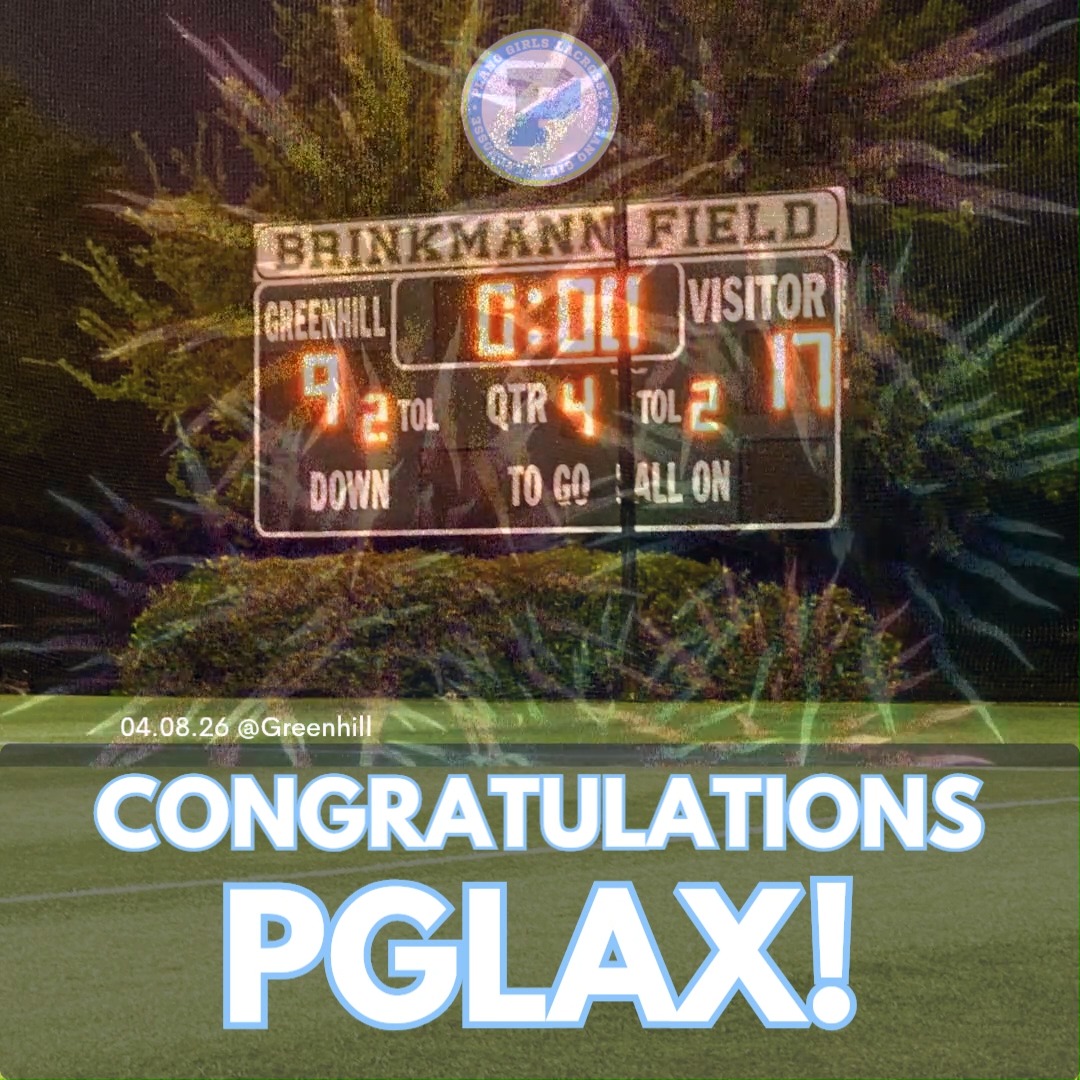 🩵🥍 CONGRATS PGLAX!🥍🩵
It was a great night for LAX! Thank you Refs, Fans, and Greenhill!
👏🏼 to all the Ladies of PGLAX and @greenhillschool !
Next up…
McKinney
📅 TUESDAY | April 14th
⏰ 7:00PM
📍 @McKinney | Ron Poe Stadium
🩵📅 FRIDAY | April 17th | HOME Game
🌟📅 TUESDAY | April 21st (schedule update)
Senior Night & Last Regular Season Home Game