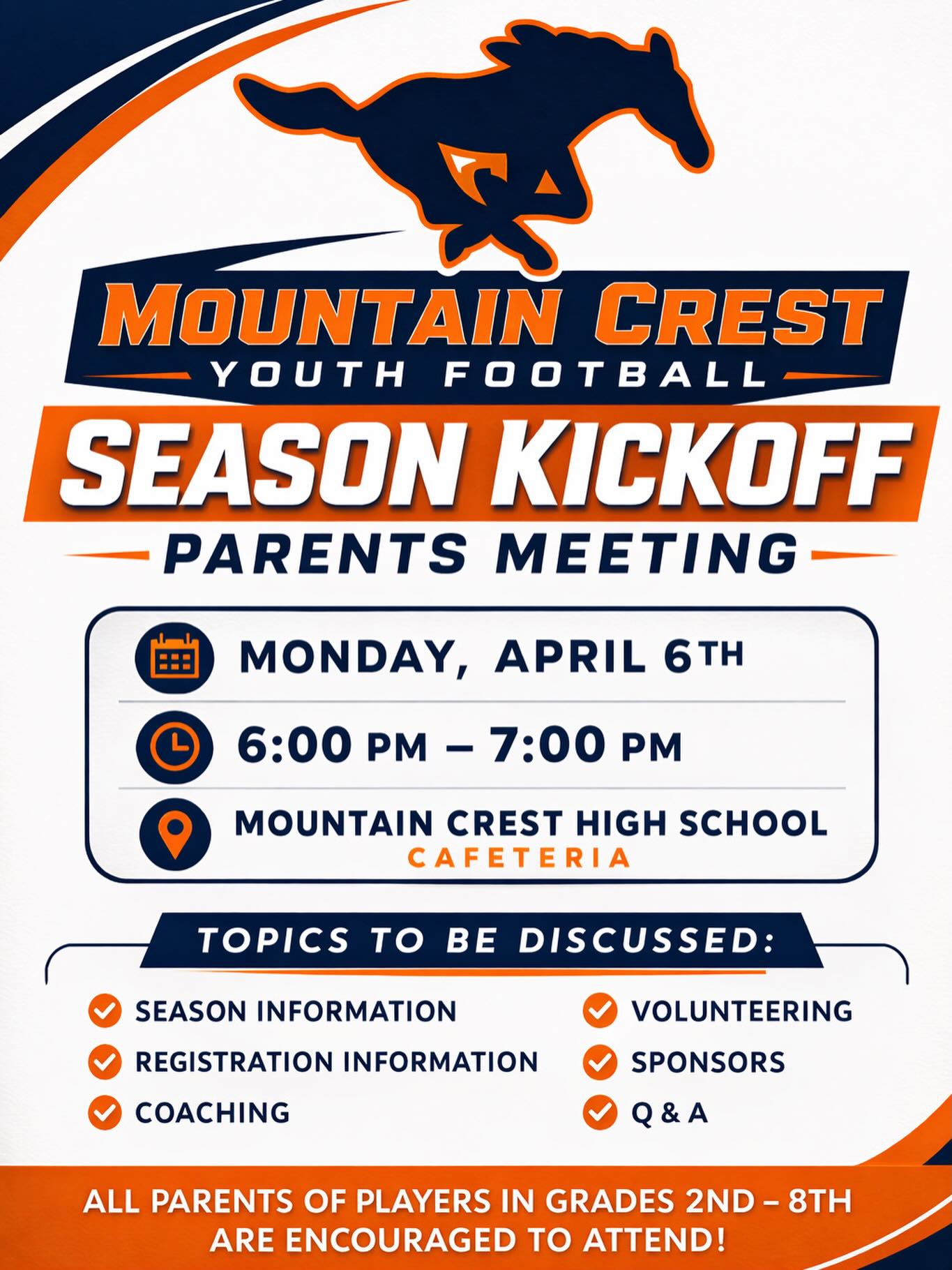 REMINDER!!! 🐴🏈 this coming Monday at MCHS Cafeteria!