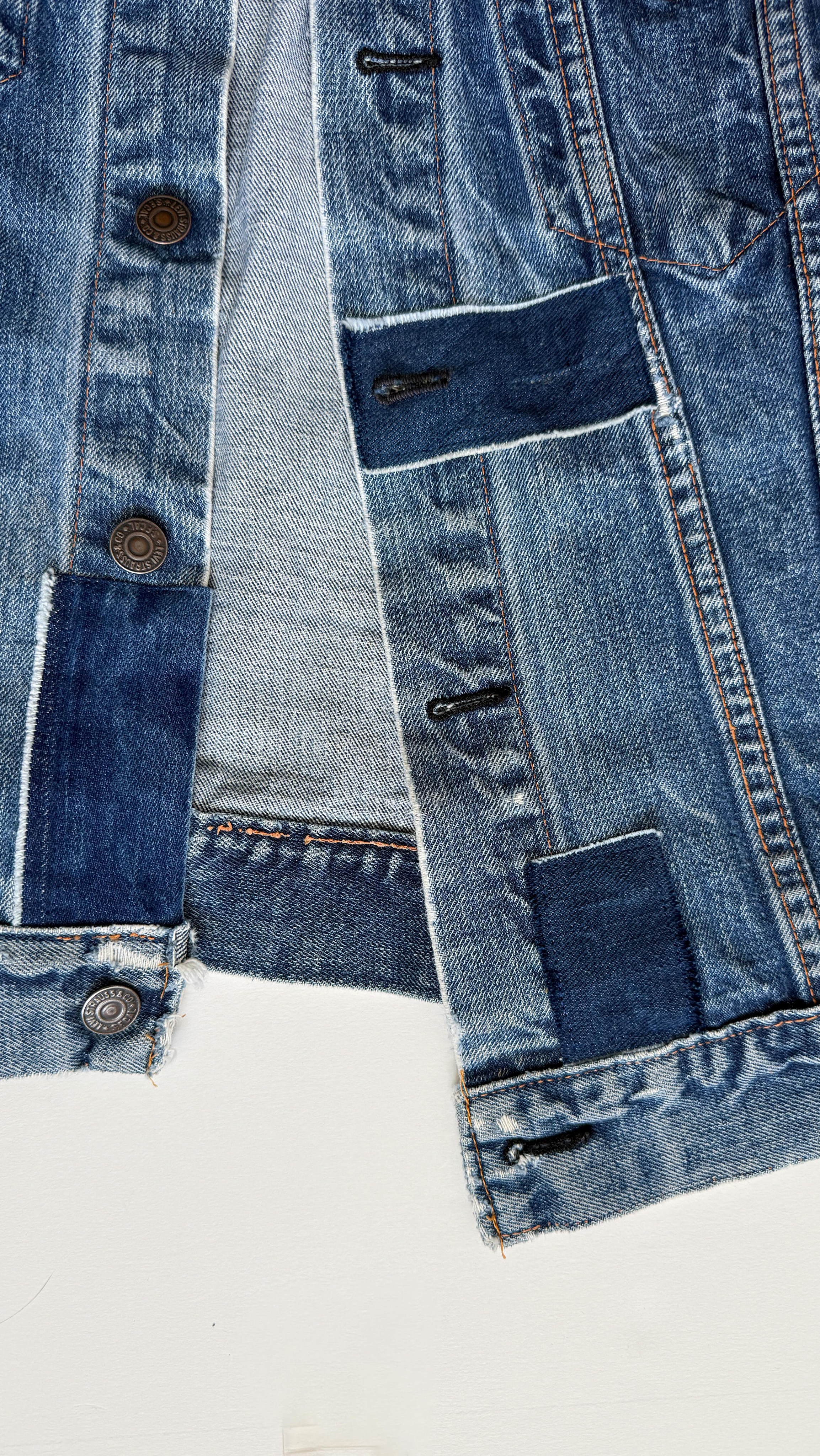 My denim mends tend to fall somewhere between visible and invisible. I’m not trying to make the jeans/jacket look new, the whole point of denim is the wear, the story. And each repair is part of the story.
My goal is to extend the life of the garment so it can continue to be worn and loved. And while sometimes I will do more decorative patches or hand stitching, my preference is for something subtle and simple.
Everything I did on this one was done on my @berninausa 770 QE (I have a post coming out later this month on the BERNINA blog on machine repair). The collar repair was done with free-motion stitching (most machines have a darning foot and the ability to lower the feed dogs to do this).
The jacket isn’t completely done because I still need to add back the traditional gold/orange jeanswear thread. That will happen just as soon as I find the right color and harvest it from my stash of seams. But until then I can still wear this one ☺️.