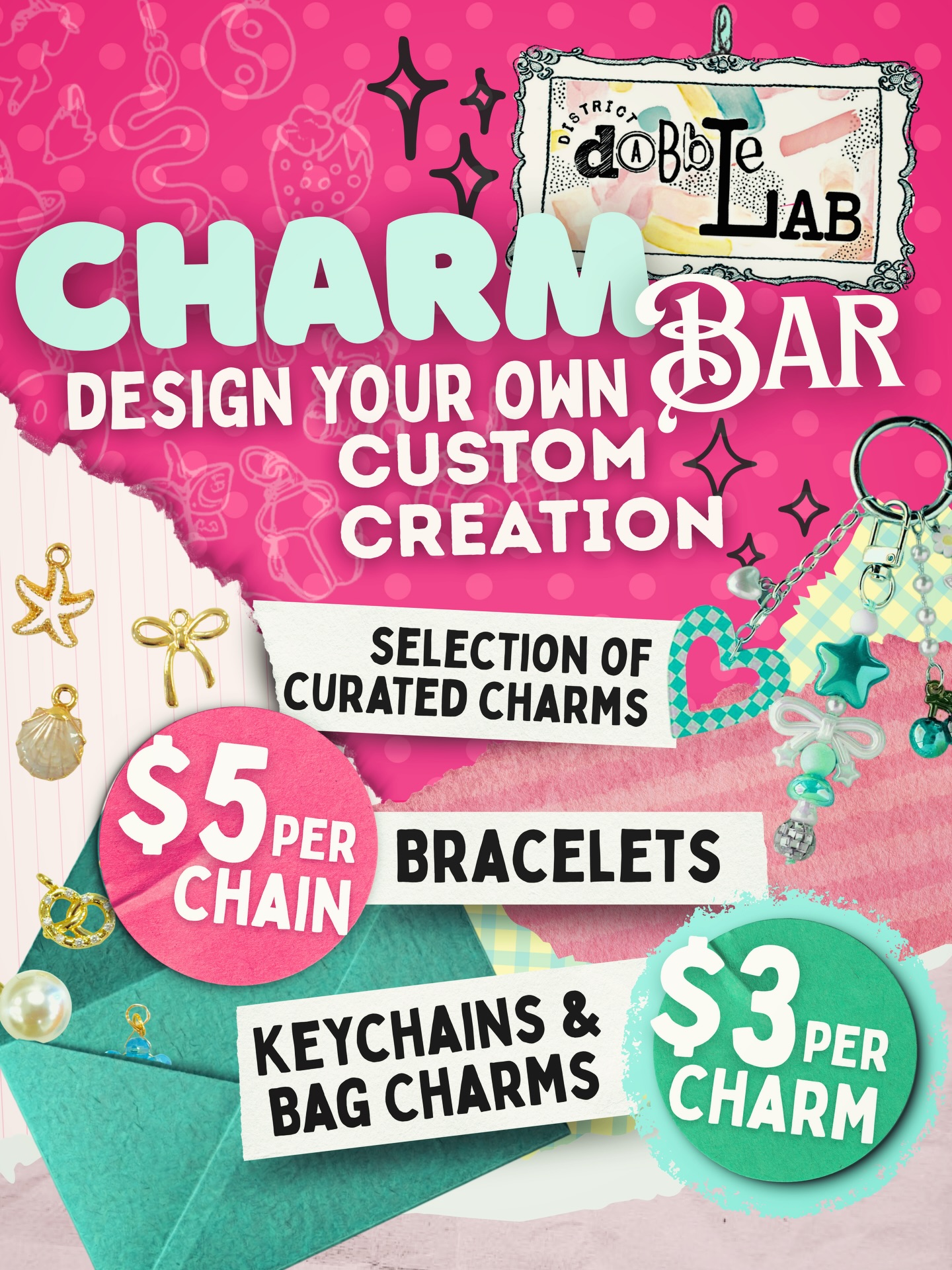 We have enjoyed our charm bar so much that we have decided to make it a permanent fixture here at the lab!
We have something for everyone in our curated collection. Create a keychain or bracelet that is totally YOU 😍🩷🛍️ #districtdabblelab
#charmbar #bethesdamd #bethesdamoms