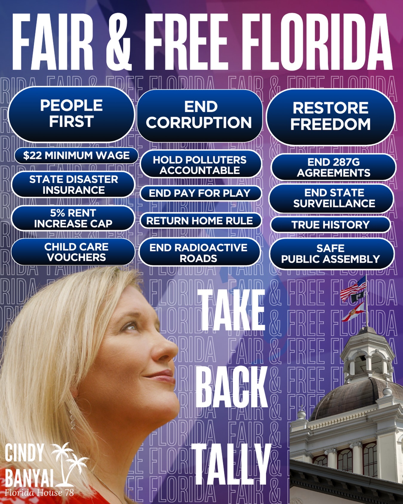 ICYMI: Here’s the social media version of my Fair & Free Florida snapshot that was shown on the digital billboard in the Dunbar Easter Parade. For more info and details check out the Bold Action page on my website. Link in bio, comments, and story. #hd78 #fortmyers #noshit #takebacktally #election2026