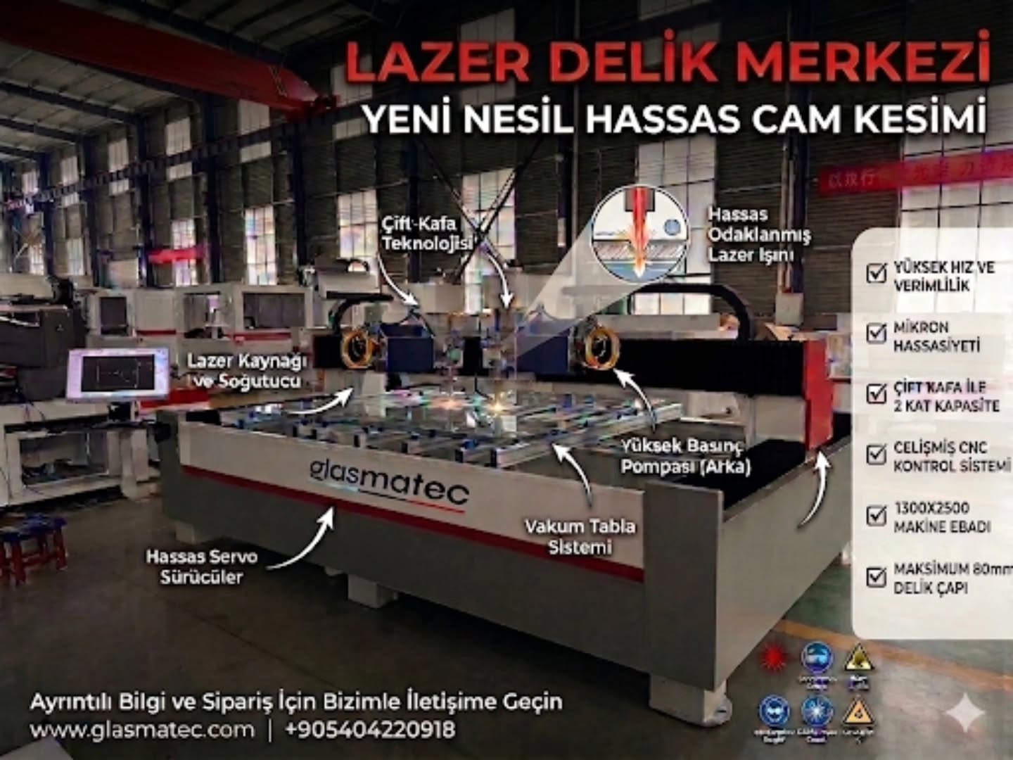 1 den fazla kafa ve 1 den fazla köprü opsiyonlu, Projeye özel geliştirdiğimiz Lazer Delik makinelerimiz.