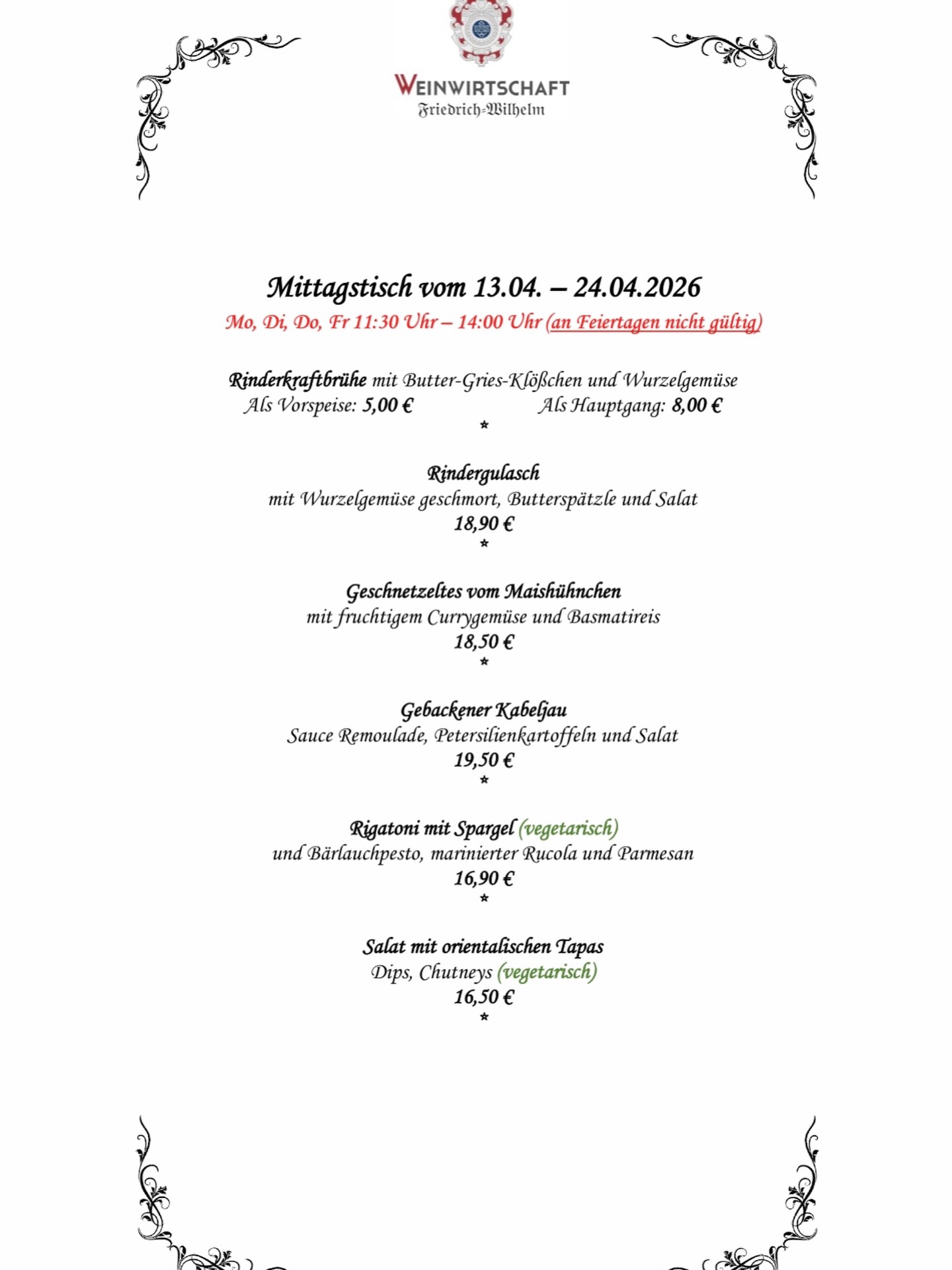 Unser beliebter Mittagstisch für die nächsten 2 Wochen.
#essenintrier #lunch #lumchideas #mittagstisch #gutessen