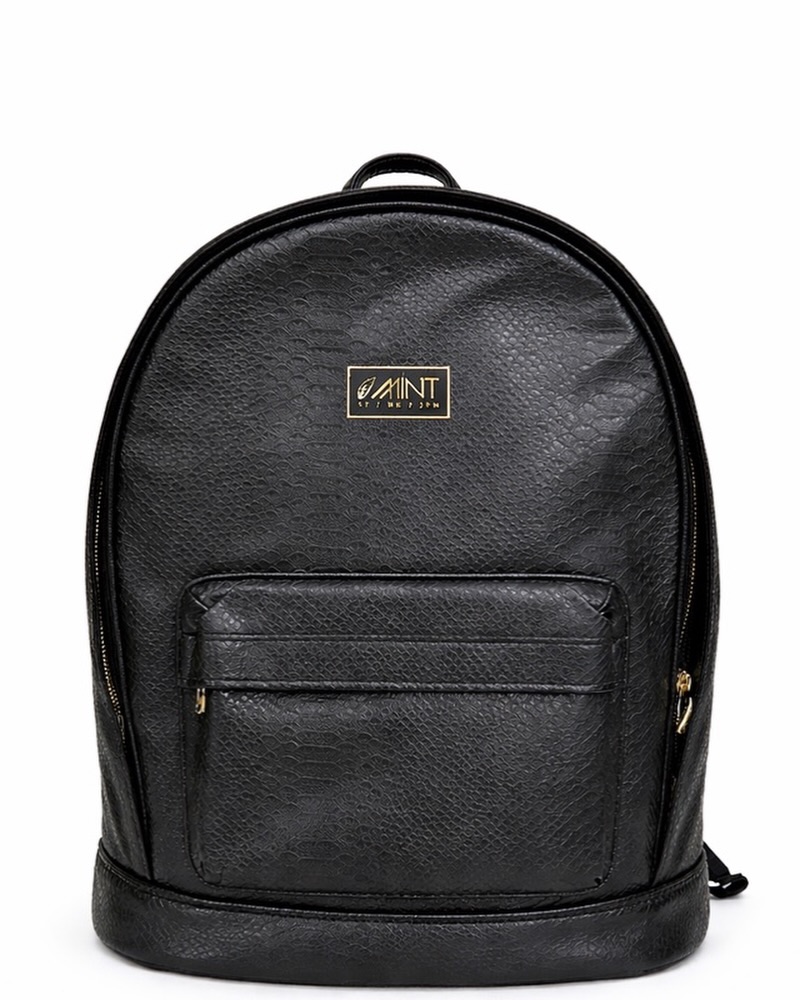 Mint Black Python-Texture Backpack with Gold-Tone
