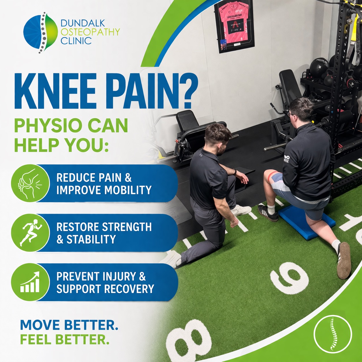 Are you suffering with Knee pain? 🦵 Don’t just ignore your knee pain, treat it early !
Treatment can help relieve pain, restore movement, and prevent the issue from getting worse.
At Dundalk Osteopathy Clinic, we provide personalised treatment plans to help you recover safely and effectively.
✔ Pain relief
✔ Improved mobility
✔ Muscle strengthening
✔ Injury prevention
Appointments available next week 📅
📩 DM now to book your session #dundalkosteopathyclinic #physiodundalk #physioforkneepain #kneepain #kneerehab