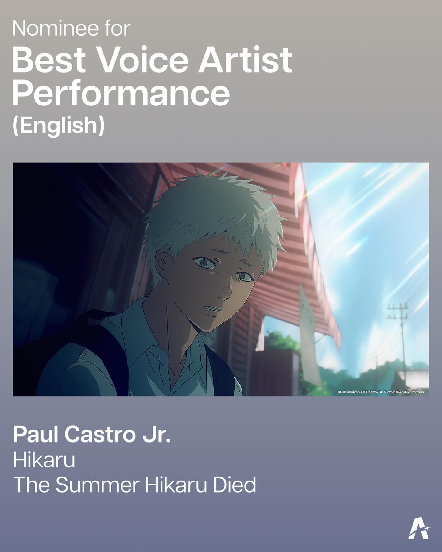 Thanks again to @animeawards.official & @crunchyroll for the nomination!
If you loved The Summer Hikaru Died ☀️ you can vote daily for the next week here: http://theanimeawards.com/vote for the 8 separate categories it received nominations, including Best English Performance by this goof! #TheSummerHikaruDied #Crunchyroll #animeawards
