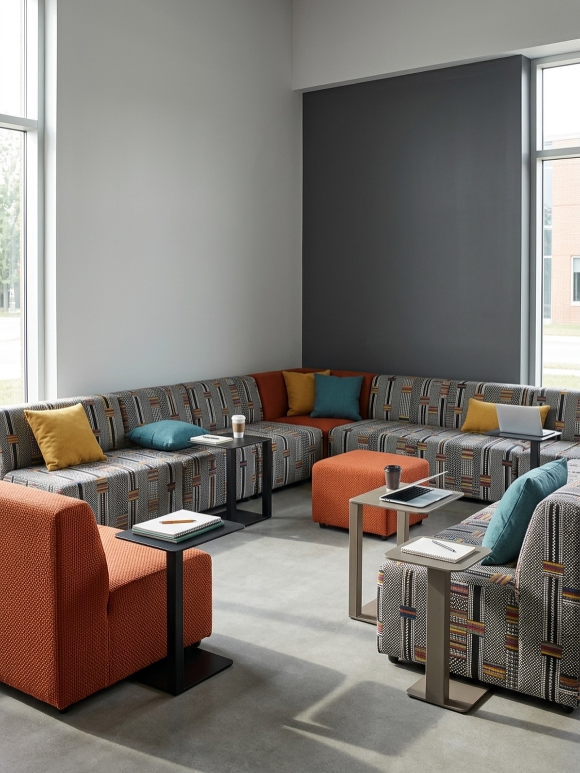 K-12 and higher education needs visual stimulation and color to enhance learning. Here is a custom scale of our DNA showing a visual of a higher education setting. A nice texture, using our pattern Speed Bump to create variety. #educationdesign #iida #commercialdesign #interiordesign