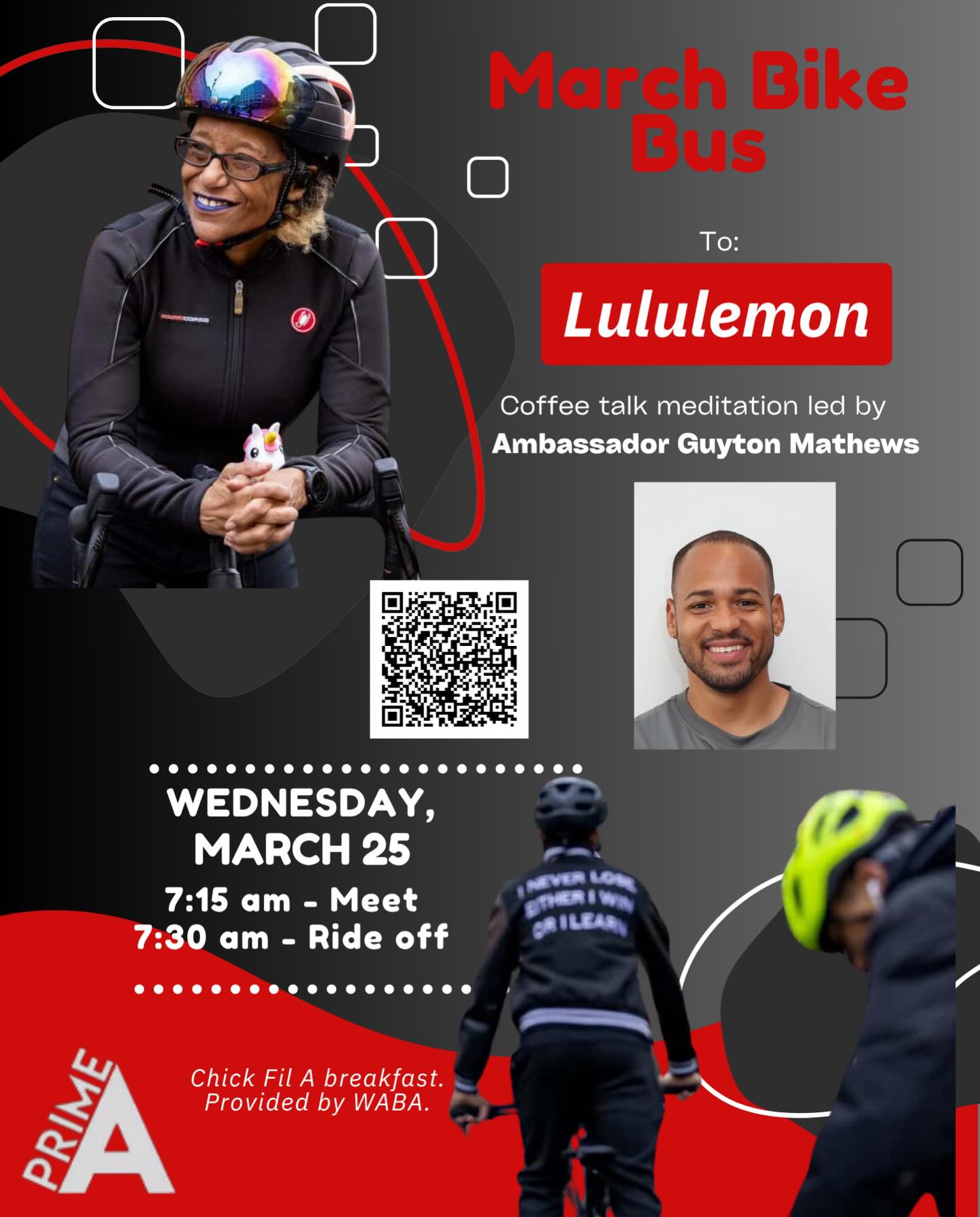 WEāRE BACK š²š„
First Bike Bus of the year and weāre riding out to Lululemon!
š§š¾āāļø Morning meditation + coffee talk with Ambassador Guyton Mathews
š„ Chick-fil-A breakfast provided by WABA
š Meet: Dunbar High School
š¢ 7:15 AM meet | 7:30 AM roll out
š
Wednesday, March 25
Spots are limited ā bikes are first come, first serve (bring your own or grab a Lime/Capital Bikeshare)
šš¾ Register now ā link in bio
Letās build community, boost attendance, and start the day the right way for our brains and bodies.
#StayPrime #BikeBus #MoreKidsOnBikes #DCYouth WellnessInMotion
