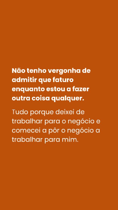 Há algum tempo atrás, isto parecer-me-ia impossível.
Mas não aconteceu por acaso.
Aconteceu quando deixei de criar um negócio que dependia de mim para tudo… e comecei a construir um sistema que funciona mesmo quando eu não estou presente.
Um negócio que funciona enquanto estou a viver a minha vida. Enquanto descanso. Ou enquanto me dedico a outros projetos.
Mas deixa-me ser clara contigo:
Isto não é uma garantia de algo fácil e milagroso. Na verdade, é uma certeza de que é possível construir algo com estrutura suficiente para não depender sempre de ti.
Dá trabalho? Dá.
Demora? Sim.
Mas muda completamente a forma como vives o teu negócio.
Por isso pergunto-te:
Queres continuar a trabalhar para o teu negócio… ou queres começar a pôr o teu negócio a trabalhar para ti?
Se queres perceber como é que podes construir isso em 3 meses, comenta “liberdade” e eu explico-te por onde podes começar. 👇