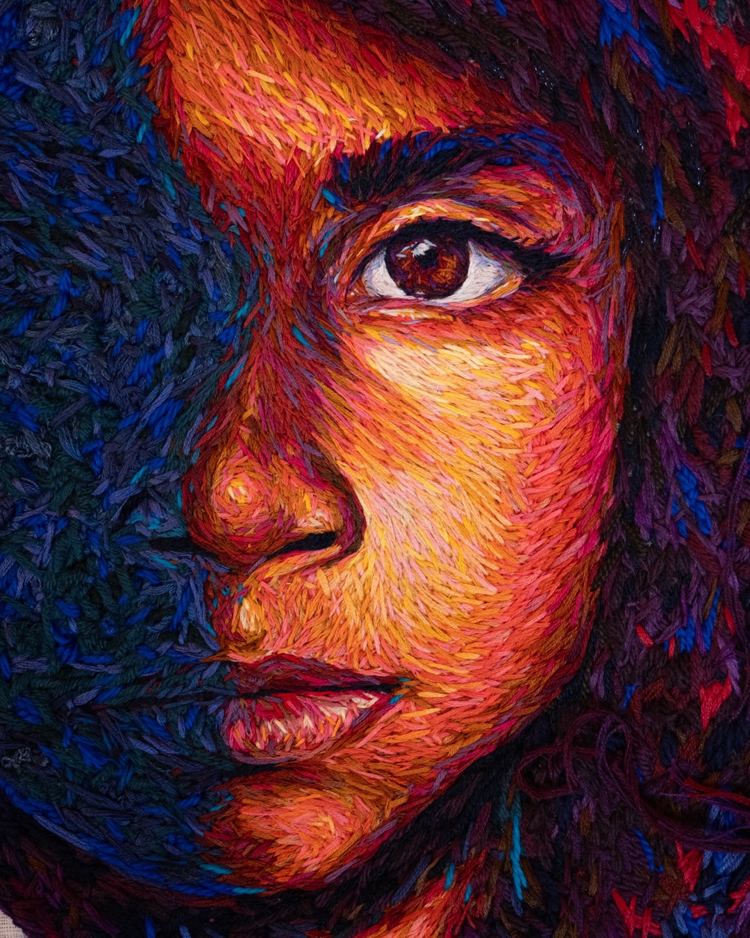 “We are still here” Rani
Details and real time, not reel time, stitching of this portrait before being housed in Girl Dust.
#embroideryportrait #textile #fibreart #needlework #terredehommes