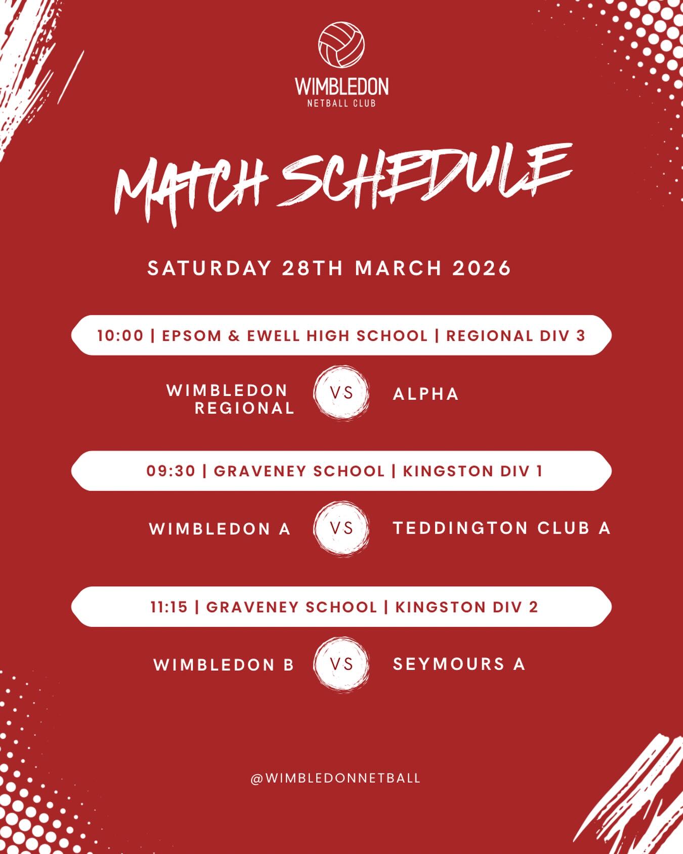 Regional face Alpha tomorrow at Epsom, whilst our A and B team are both at Graveney School so have plenty of home support! Huge good luck girls ❤️🖤
