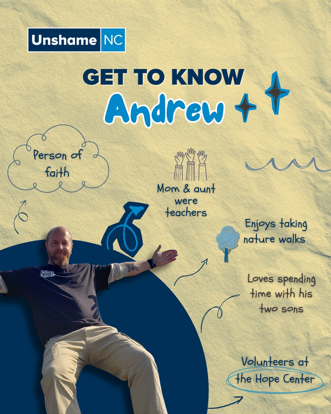 Meet Andrew 💕 one of our story sharers who recently celebrated 2 years in recovery in February. Raised in a family of teachers, Andrew has always been curious and eager to learn. He enjoys spending time with his sons, connecting with God, and exploring the beautiful nature in North Carolina.
You can watch Andrew's full story and learn more from our other story sharers at unshamenc.org/stories.
@andrew.lidman84