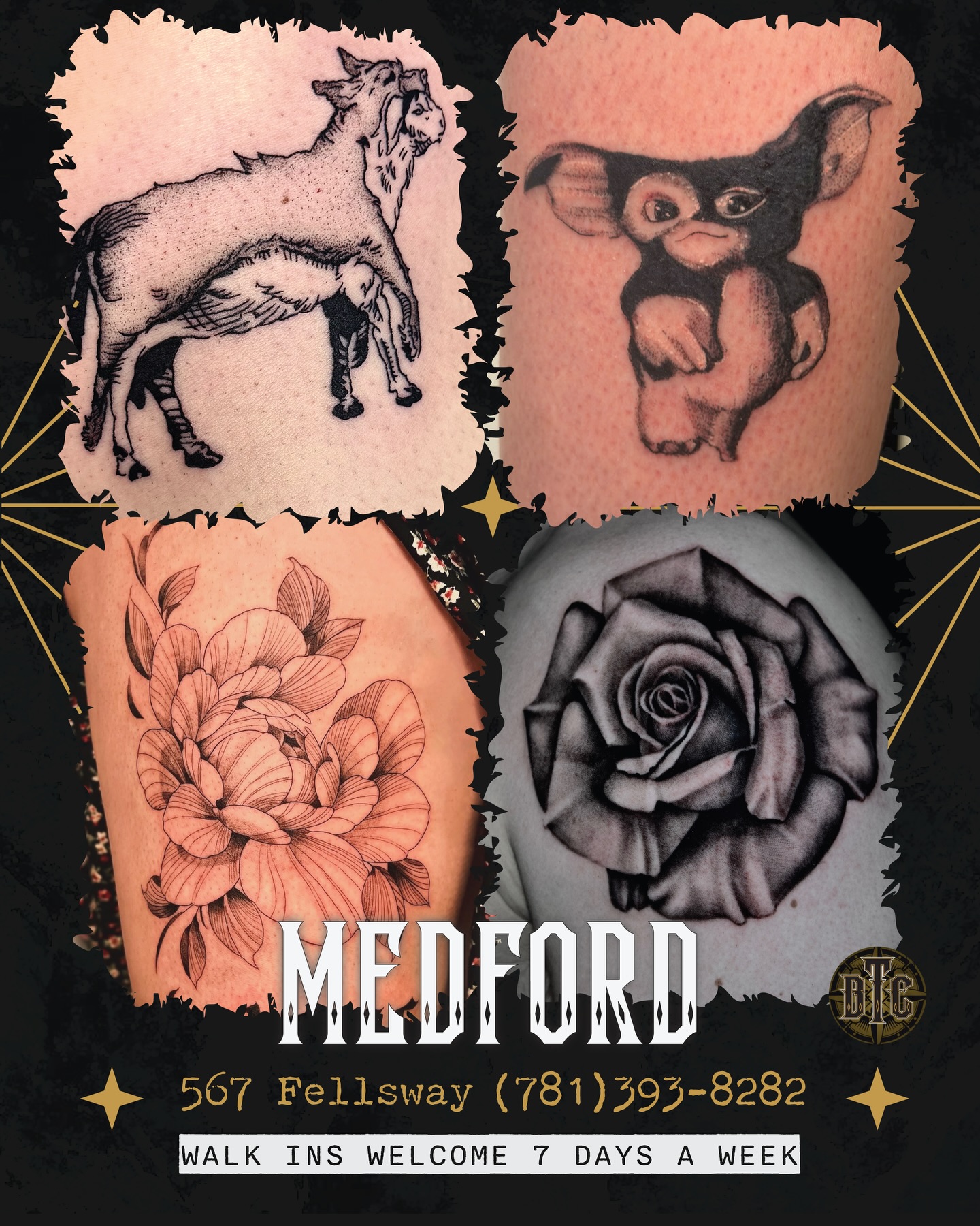 Here’s some of our favorite recent tattoos from the resident artists at our Medford Tattoo Shop 🌟
.
Featured in this post:
Sparky @craigsparkstattoo
Tate @tate.tattoos
Yajaira @yajaira.tattoo
Alaska @pokedbylaskie
Carter @showponytattoo
Erik @escaped_tattoos
.
We have artists with availability for walk-ins 7 days a week. Stop by any of our shops to chat with an artist about that next big piece you’ve been dreaming of. We’re open 12-8pm Mondays-Saturdays and 12-5pm on Sundays.
.
#bostontattoo #tattooart #finelinetattoo #blackandgreytattoo #femaletattooartists