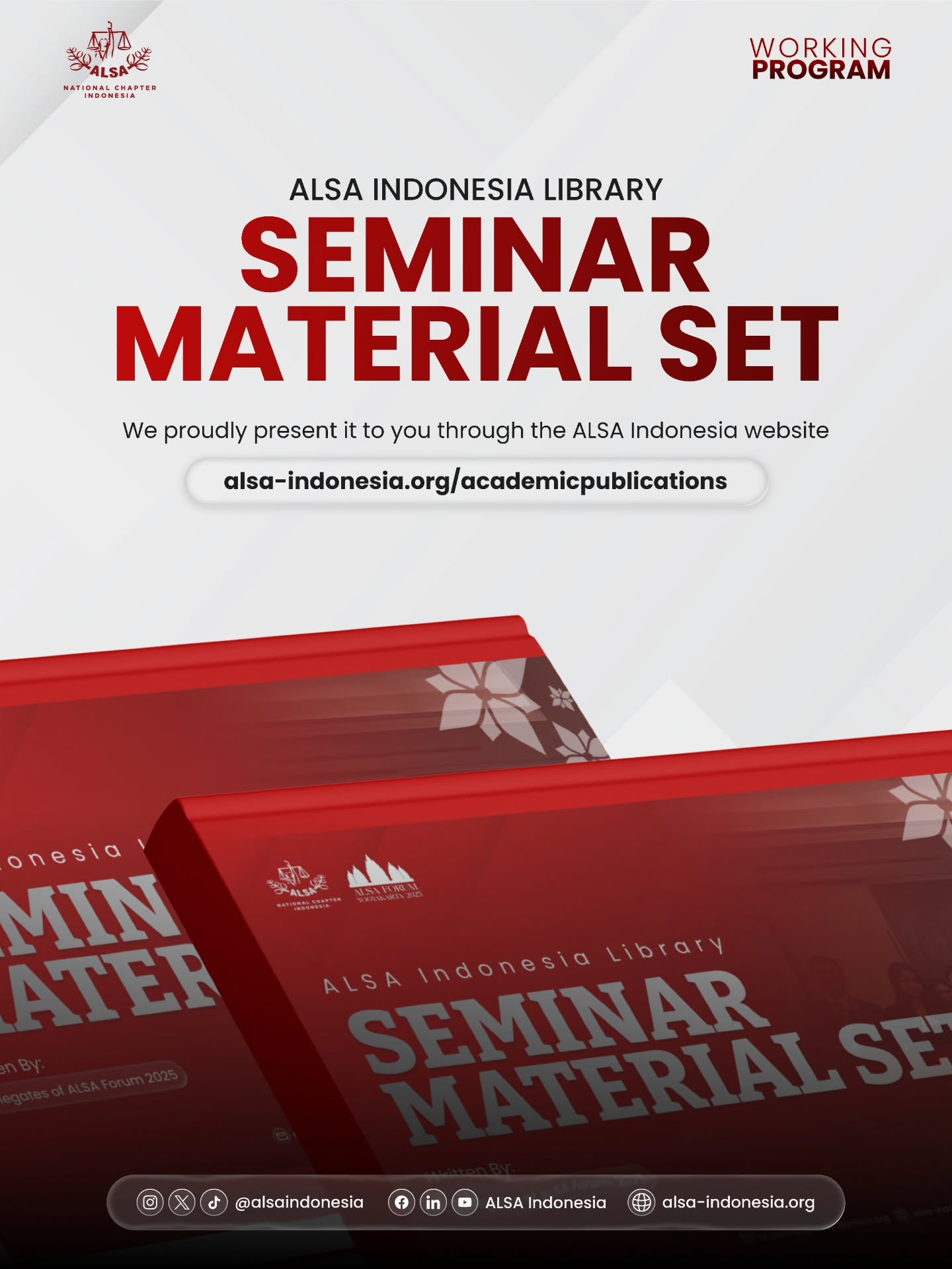 Warm Greetings, ALSAians!
We’re pleased to present to you the Seminar Materials Set from ALSA Forum Yogyakarta 2025!
This academic document consisted of the work by ALSA Indonesia’s delegates at ALSA Forum Yogyakarta 2025, and it now can be accessed on the ALSA Indonesia website! Go check this out!
ALSA, Always be One!