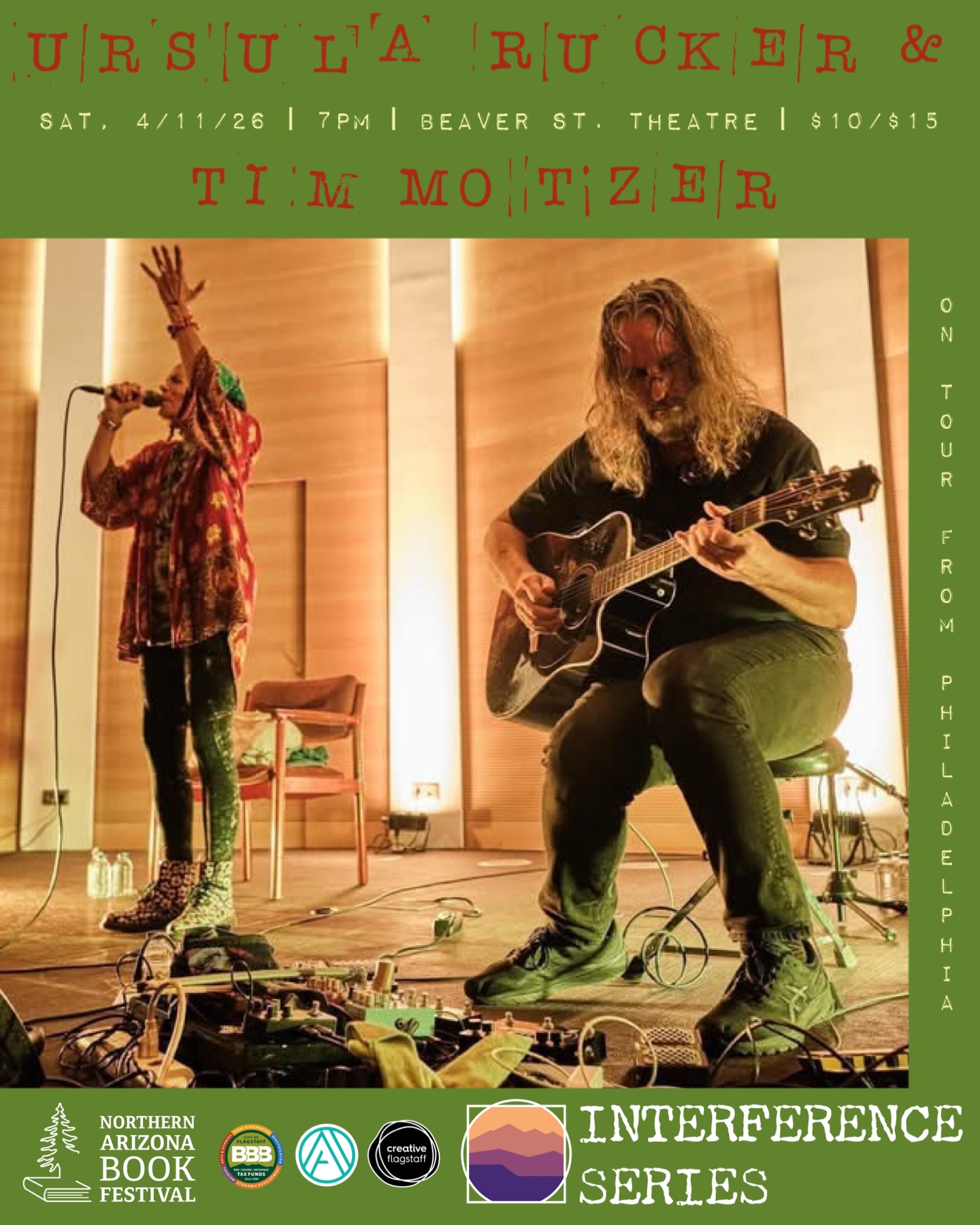 ✨ Saturday, April 11th, 2026 | Flagstaff, AZ | Beaver St. Theatre
🎟️#linkinbio
Legendary Philly Poet Ursula Rucker creates powerful stories with longtime collaborator and world renown guitarist Tim Motzer.
“From the moment that Ursula Rucker and Tim Motzer first unified their singular magical words-and-music efforts on the historic stages of Philly’s Tower Theater, opening for the legendarily conscious Nina Simone, all bets have been thrown off the table. Whether appearing within the intimate confines of a duet setting or something broader (but no less intrinsic and interpersonal), the divine cacophonous wordsmith and the clamorous textural guitarist have created tactile, co-joined waves of nuance and noise, of beauty, sex, strife and solace. Alone they are epic. Together, Rucker and Motzer are crucial, an emotional, intergalactic soulful soundscape too rare and too righteous to miss.”